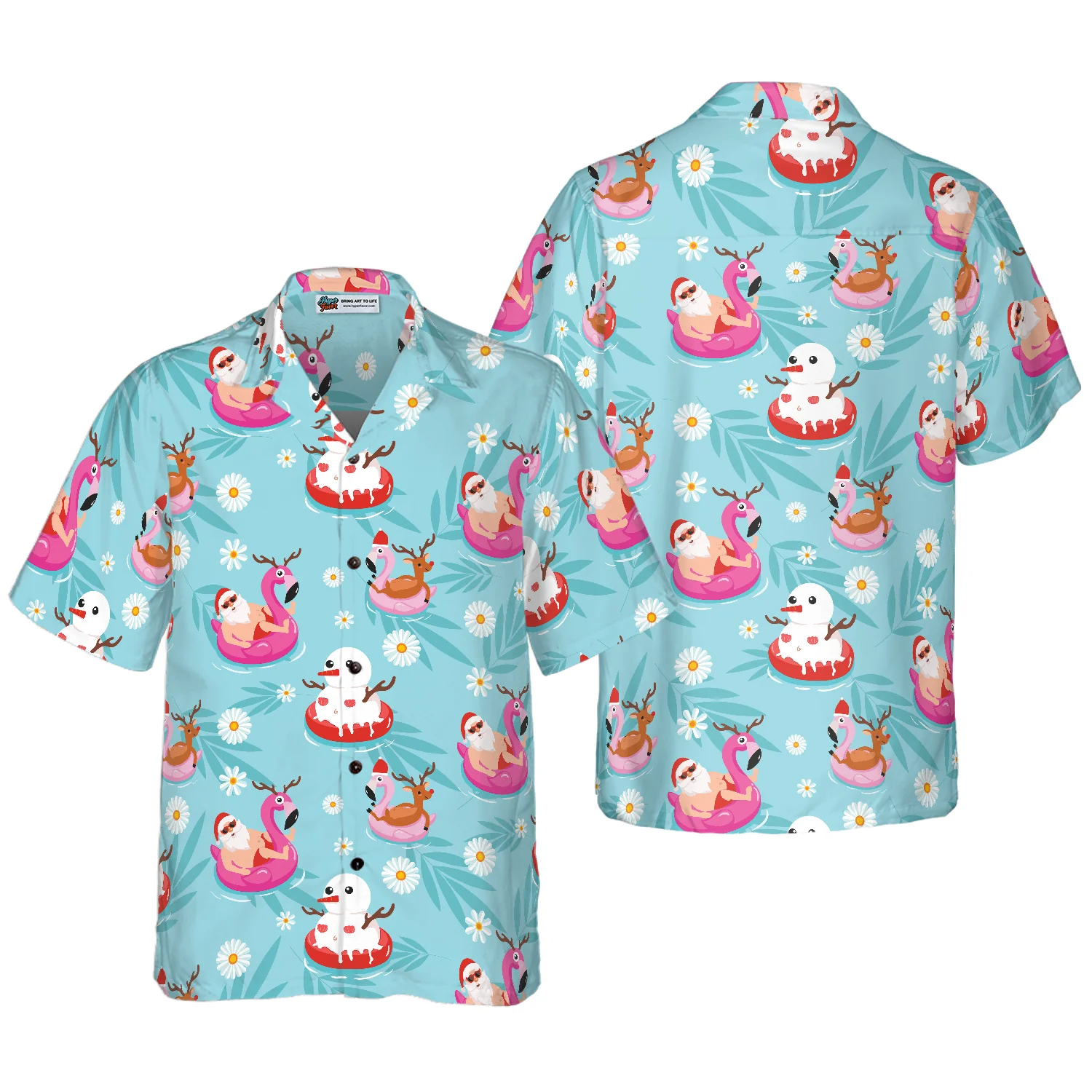 Hyperfavor Christmas Hawaiian Shirts Santa Beach Summer Pattern Shirt Short Sleeve Christmas Shirt Idea Gift Aloha Shirt For Men and Women