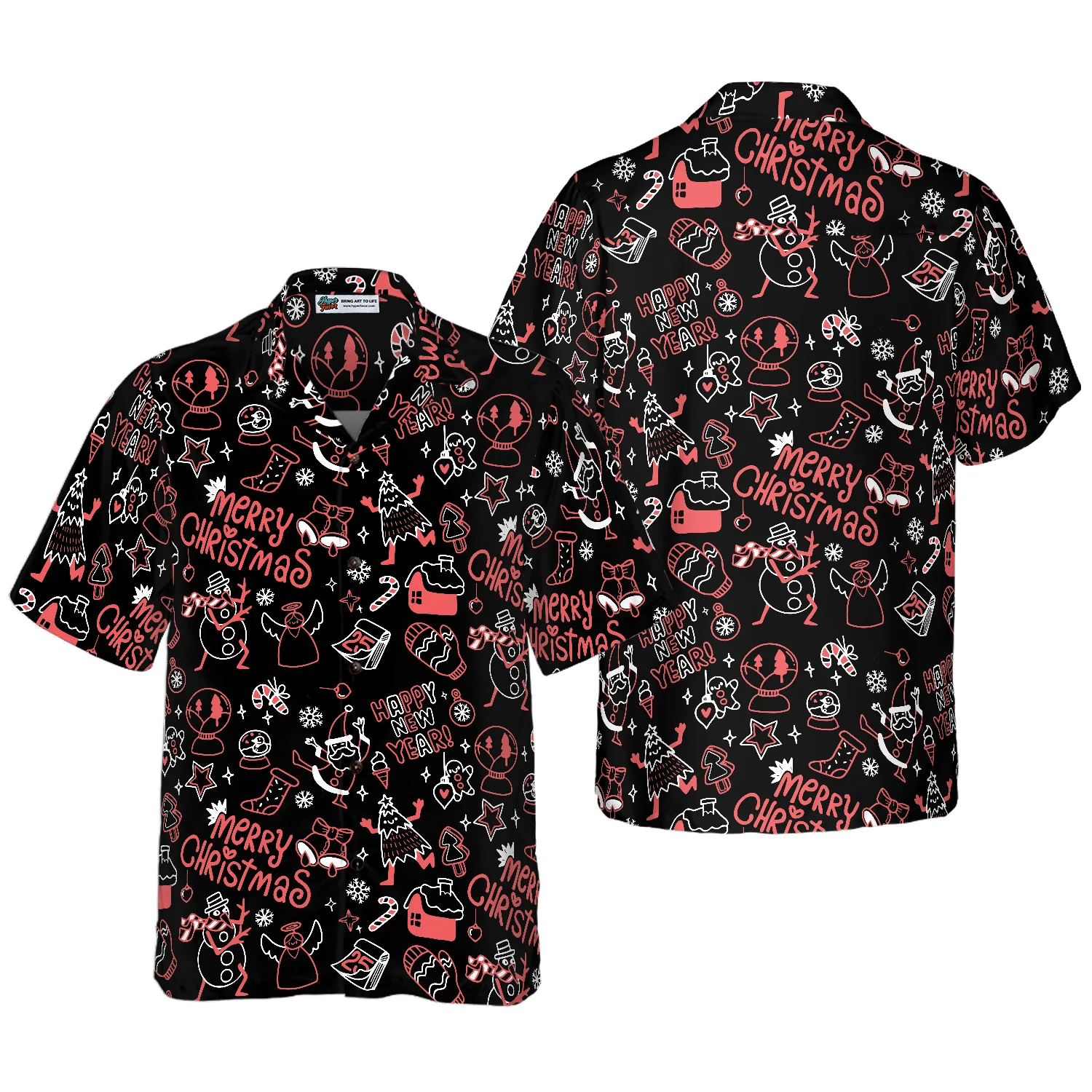 Hyperfavor Christmas Hawaiian Shirts Christmas Line Pattern Shirt Short Sleeve Christmas Shirt Idea Gift Aloha Shirt For Men and Women