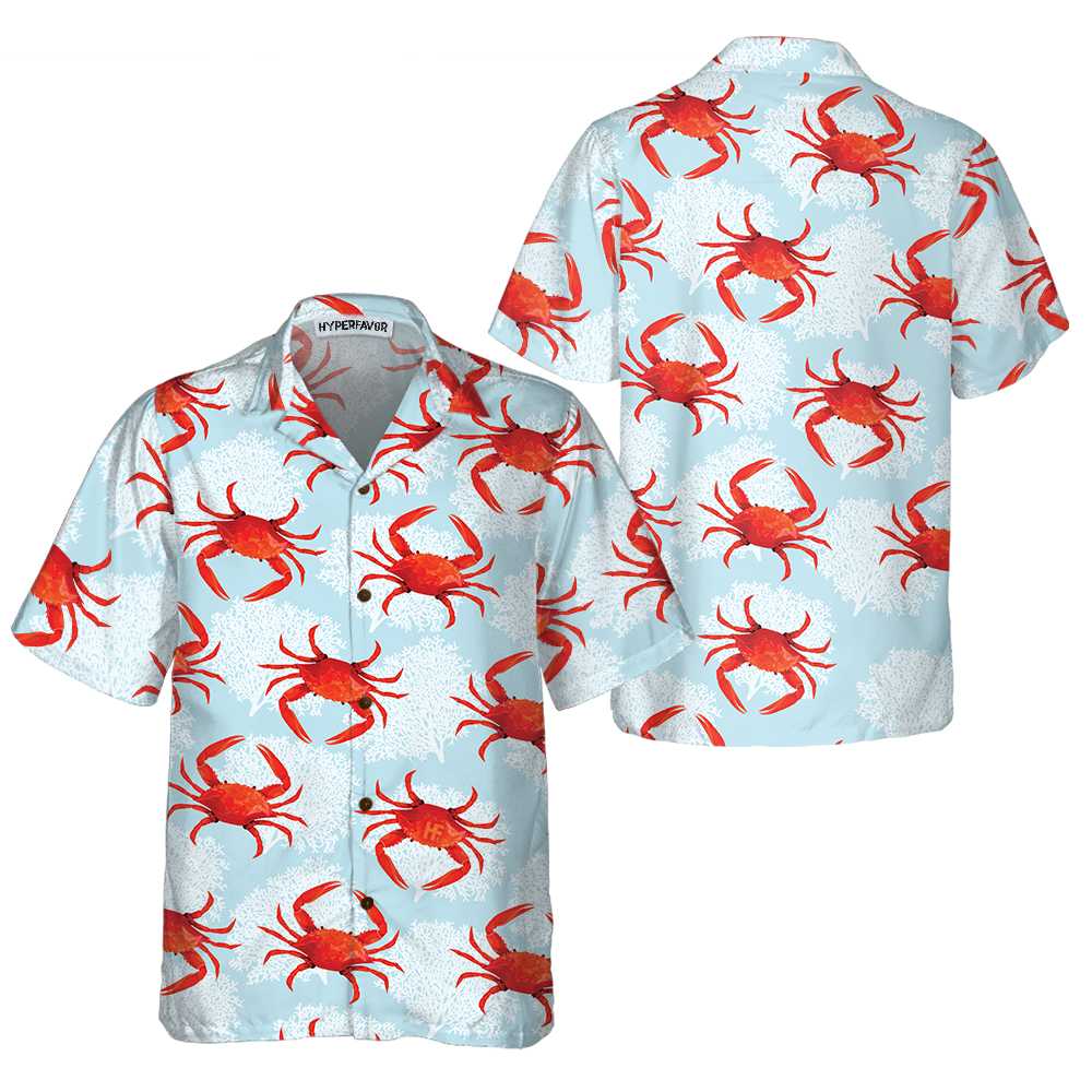 Crab On Light Blue Hawaiian Shirt Unique Crab Shirt Crab Print Shirt For Adults Aloha Shirt For Men and Women