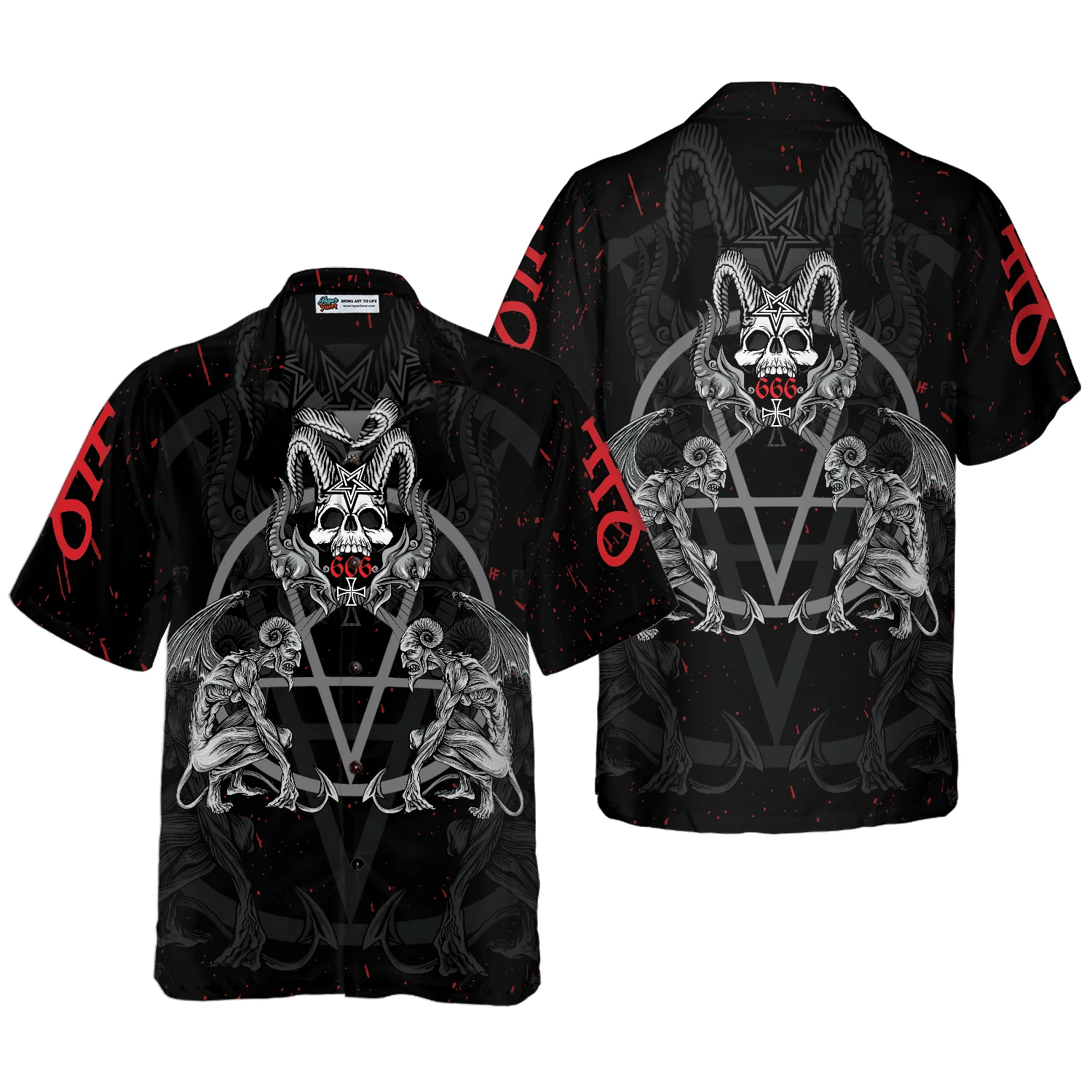 Demon With Skull Pentagram Satanic Goth Gothic Hawaiian Shirt Aloha Shirt For Men and Women