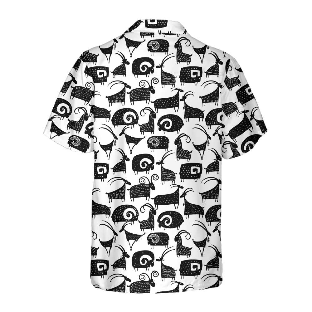 Goat And Ram Seamless Pattern Hawaiian Shirt Black And White Goat Shirt  Women Aloha Shirt For Men and Women