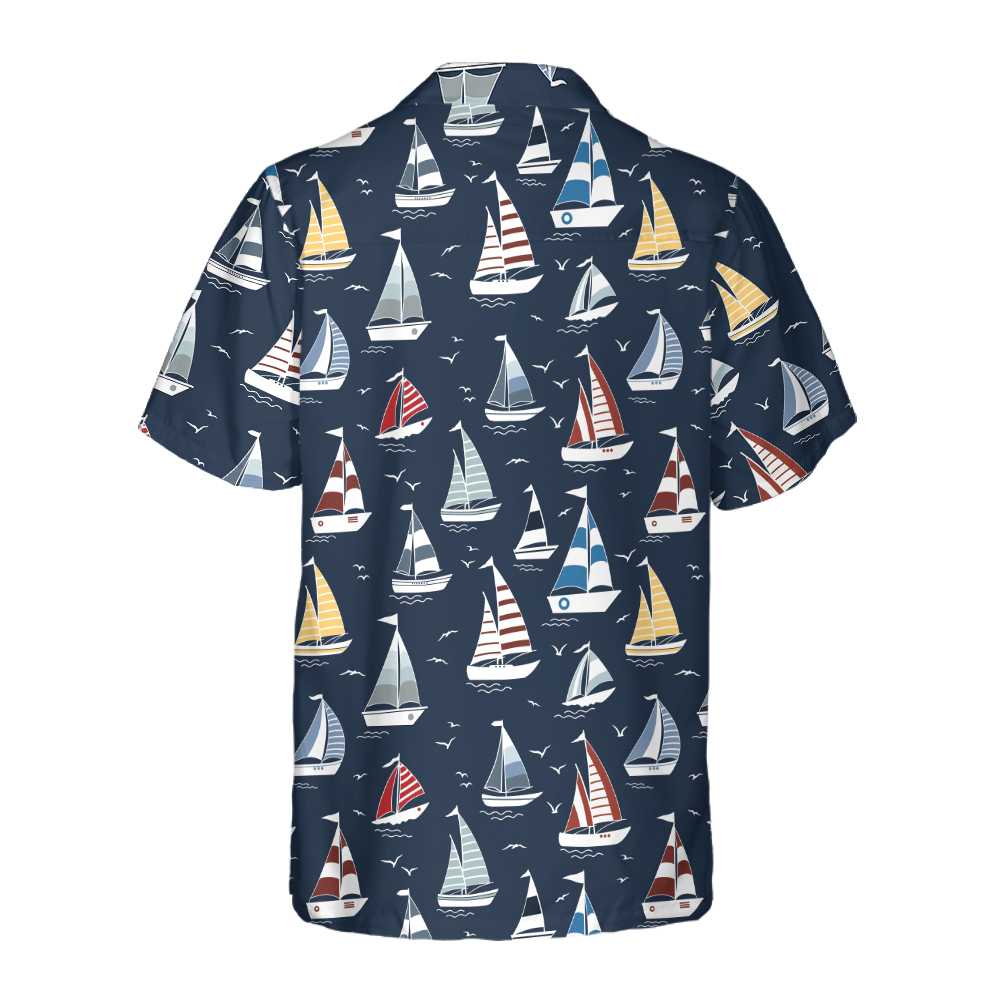 Cartoon Boat Pattern Hawaiian Shirt Short Sleeve Sailboat Shirt Unique Nautical Shirt Aloha Shirt For Men and Women