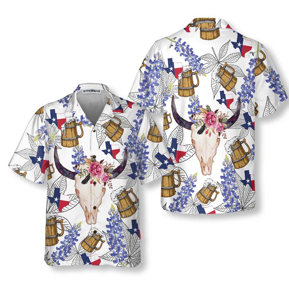 Texas Longhorn Bluebonnet Art Hawaiian Shirt Unique Texas Shirt Gift For Texas Lovers Aloha Shirt For Men and Women