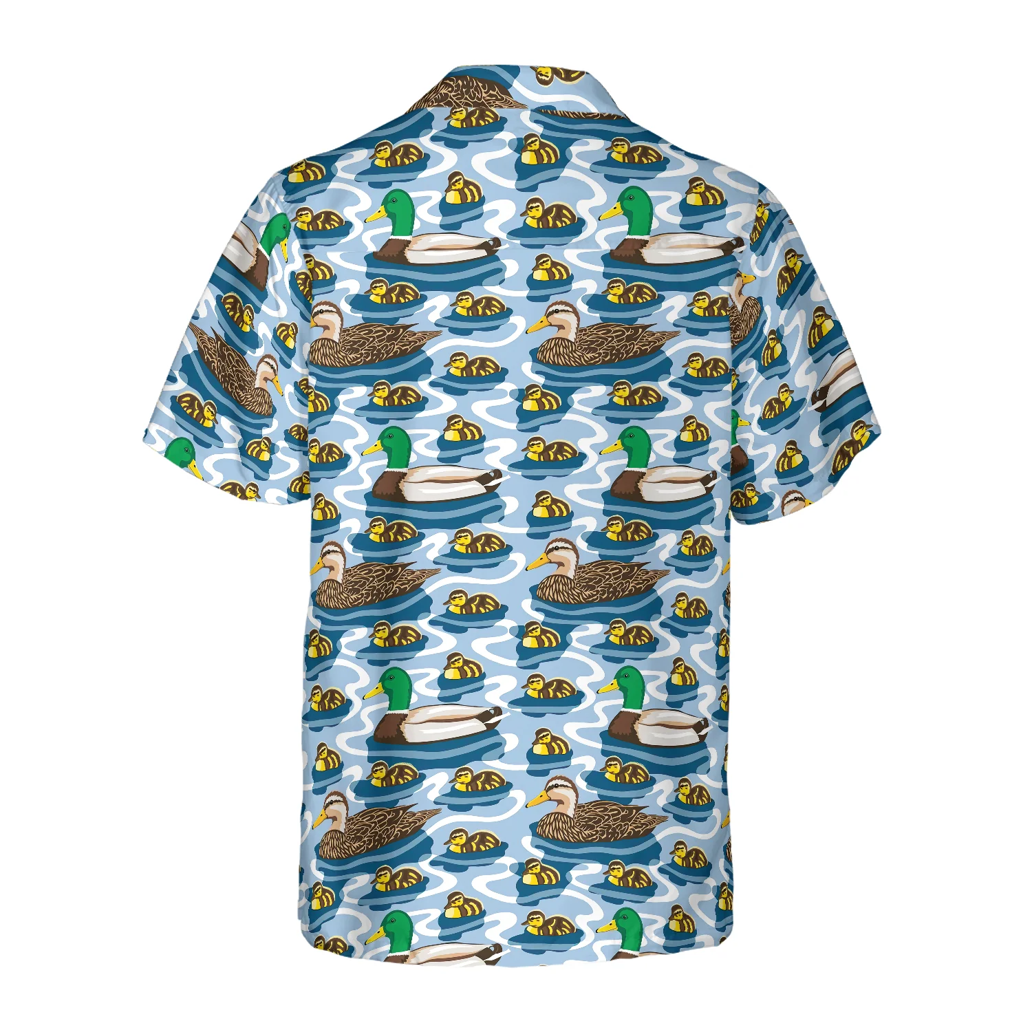 Rouen Duck Family Swimming Hawaiian Shirt Arctic Blue Pond Texture Hawaiian Shirt Aloha Shirt For Men and Women