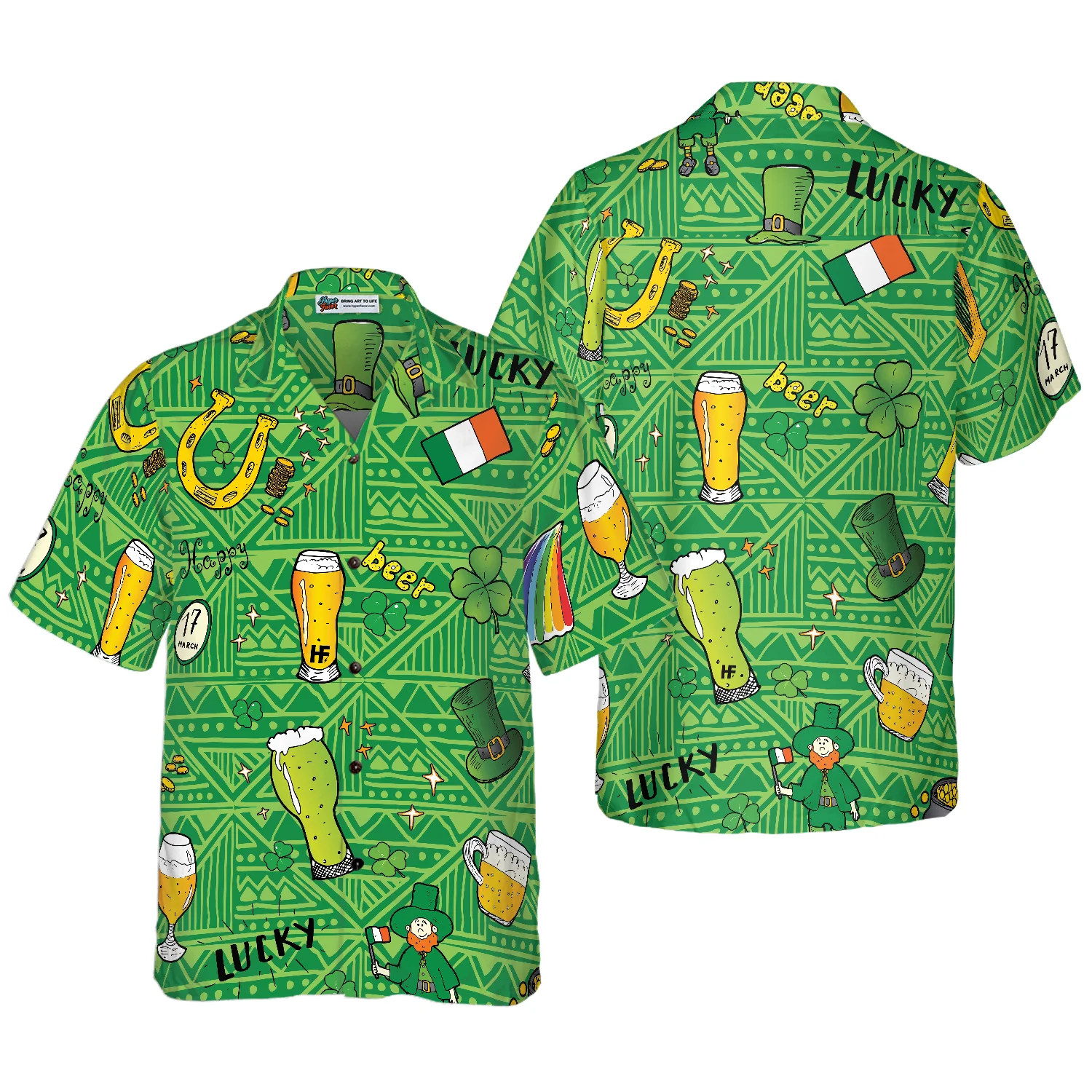 Ireland Pattern Happy Saint Patricks Day Hawaiian Shirt Aloha Shirt For Men and Women