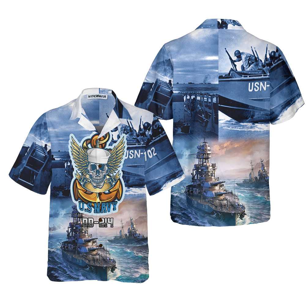 US Navy DD-214 Hawaiian Shirt Proud Veteran Shirt Meaningful Gift For US Navy Veteran Aloha Shirt For Men and Women