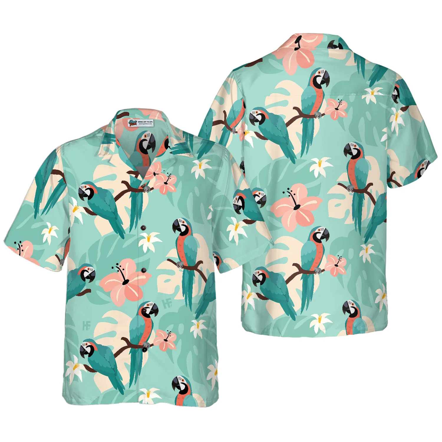 Trendy Parrots And Tropical Leaves Hawaiian Shirt Aloha Shirt For Men and Women