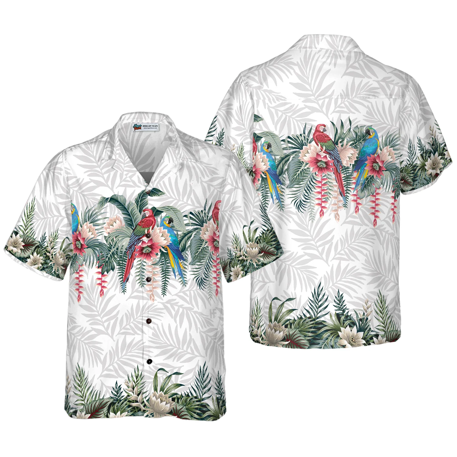 Vintage Botanical Lotus And Macaw Parrot Hawaiian Shirt Aloha Shirt For Men and Women