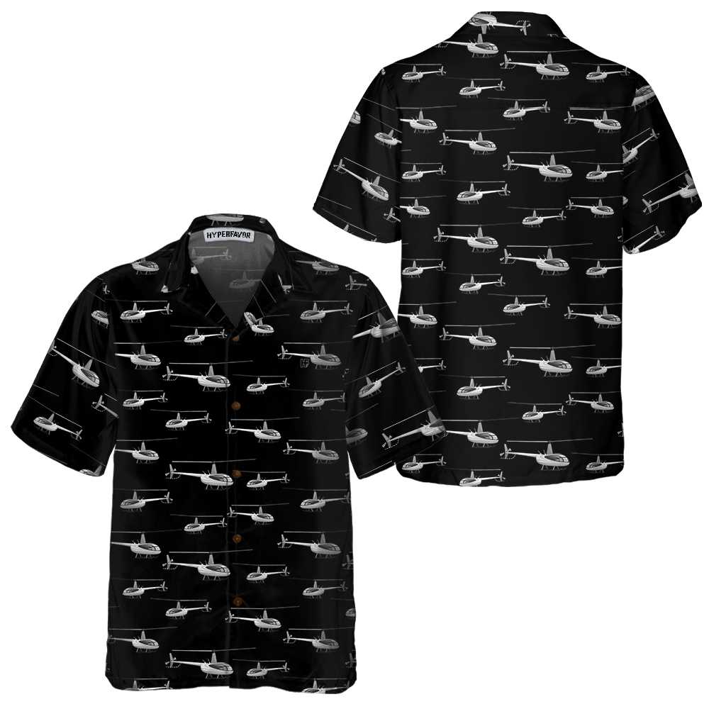 Monochrome Seamless Helicopter Pattern Hawaiian Shirt Black And White Helicopter Shirt Aloha Shirt For Men and Women