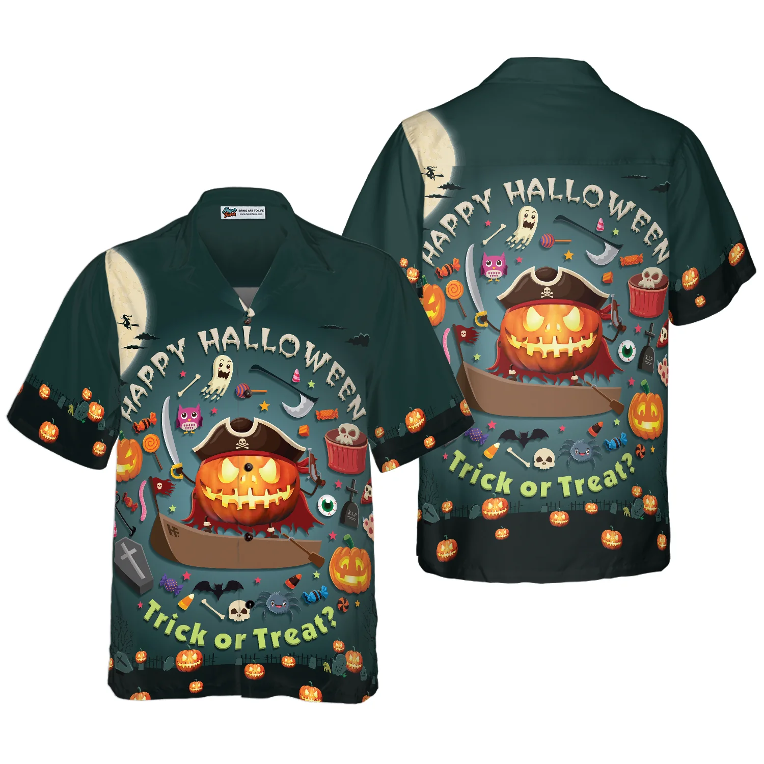 Halloween Pumpkin Pirate Halloween Hawaiian Shirt Trick Or Treat Candy Cute Jack-o-lantern Hawaiian Shirt Aloha Shirt For Men and Women