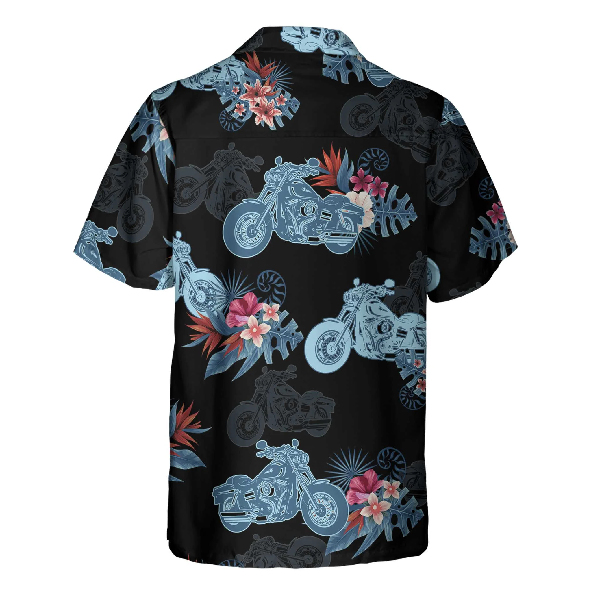 Biker Blue Tropical Flower Pattern Motorcycle Hawaiian Shirt Unique Gift For Bikers Aloha Shirt For Men and Women