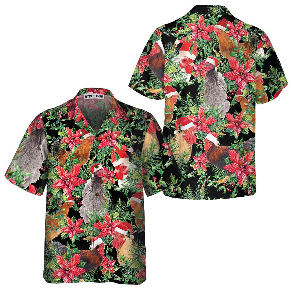 Funny Chicken With Christmas Plants Hawaiian Shirt Aloha Shirt For Men and Women