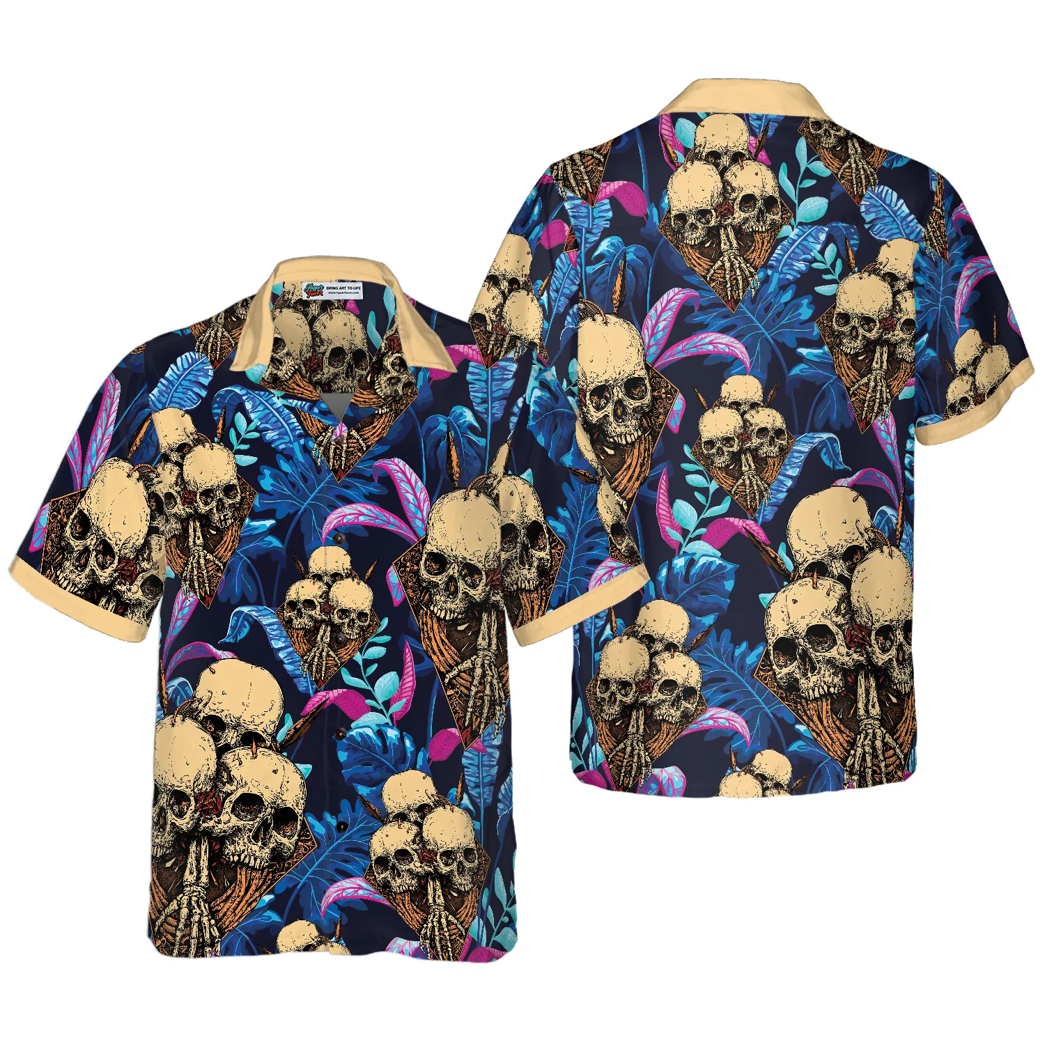 Skull Tropical Palm Leaves Background Hawaiian Shirt Aloha Shirt For Men and Women