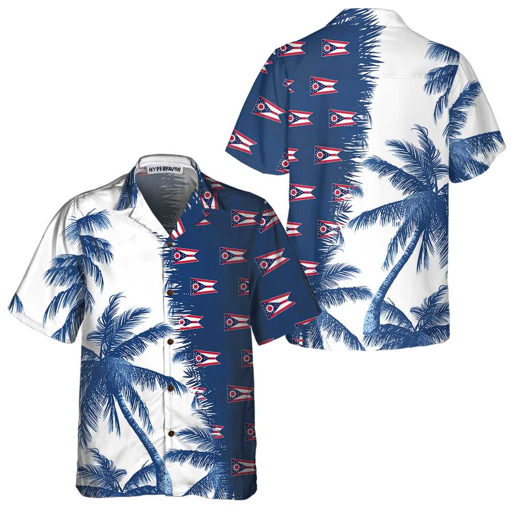 Ohio Flag And Palm Tree Ohio Hawaiian Shirt Ohio State Shirt Ohio Flag Gift Aloha Shirt For Men and Women