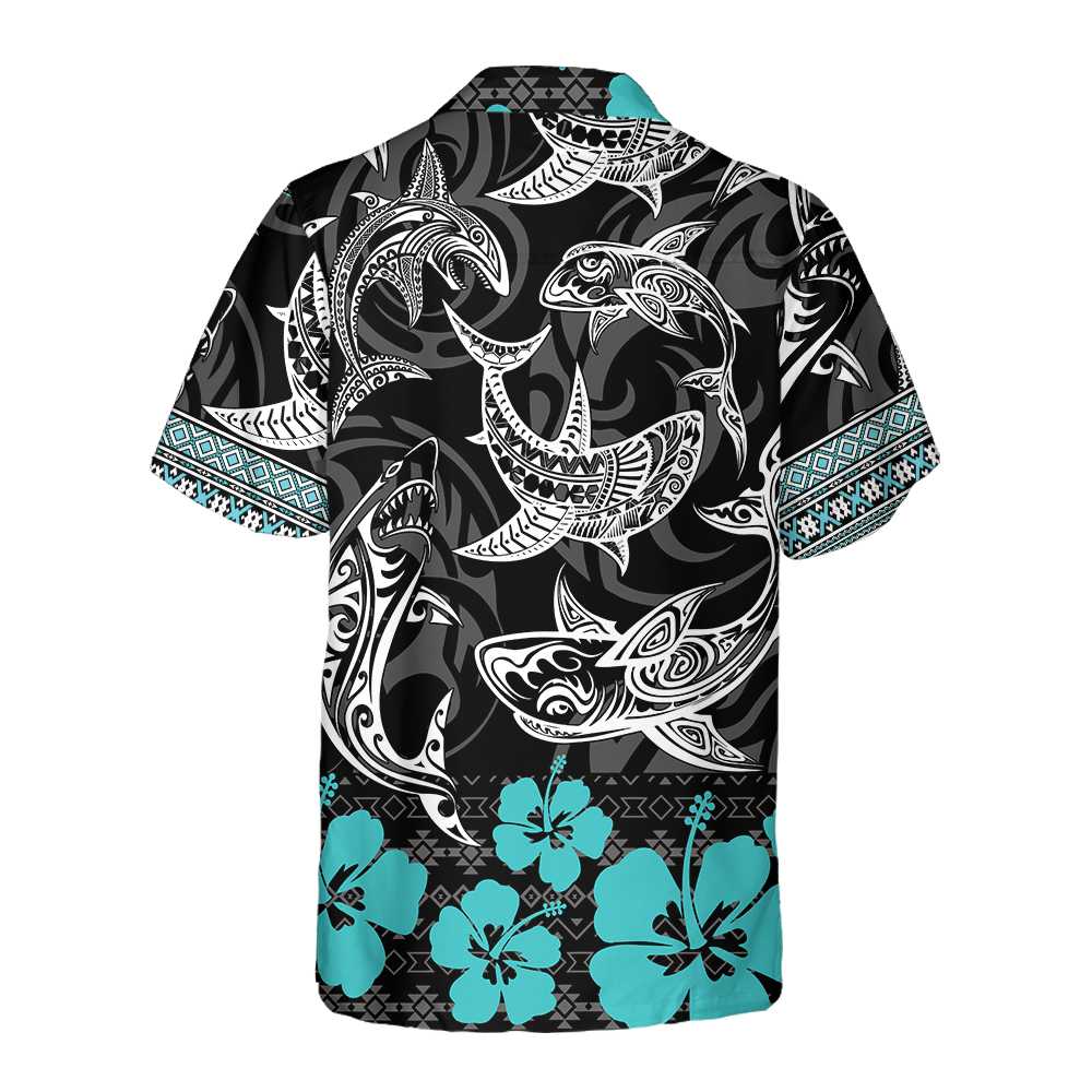 Polynesian Shark Hawaiian Shirt Shark Shirt Button Up For Adults Shark Print Shirt Aloha Shirt For Men and Women