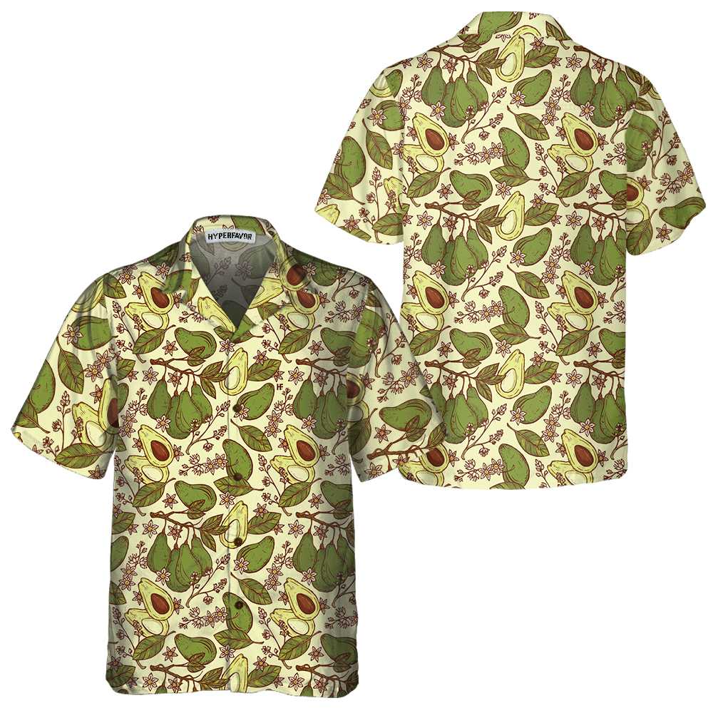 Watercolor Avocado Seamless Pattern Hawaiian Shirt Funny Avocado Shirt Short Sleeve Avocado Print Shirt Aloha Shirt For Men and Women