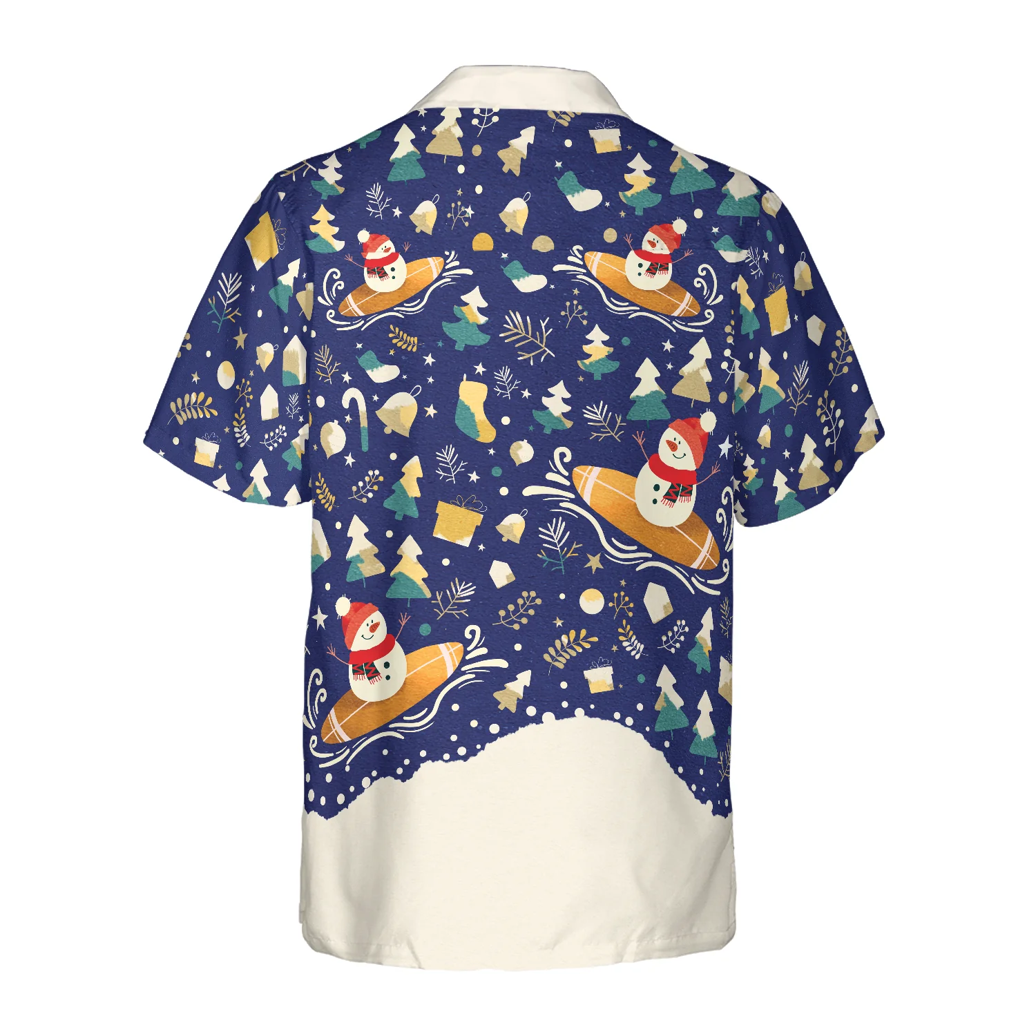 Hyperfavor Christmas Snowman Surfing Hawaiian shirt Christmas Shirts Short Sleeve Button Down Shirt Aloha Shirt For Men and Women