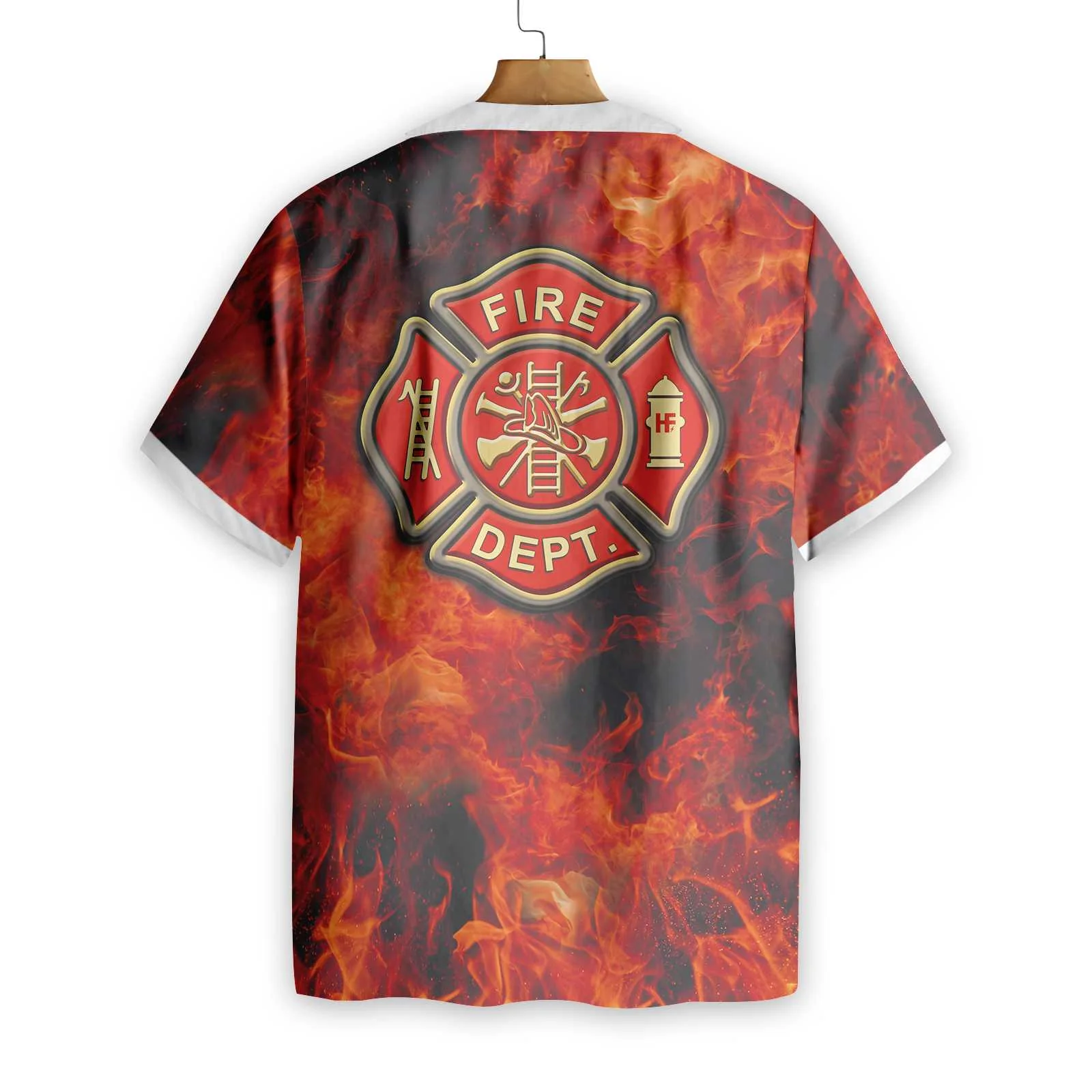 Firefighter Flag And Logo Hawaiian Shirt Red Flame Background American Flag Firefighter Shirt Aloha Shirt For Men and Women