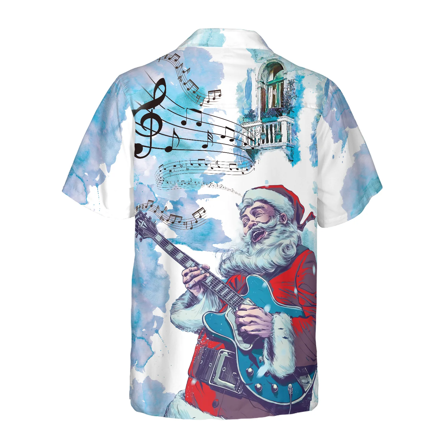 Hyperfavor Christmas Hawaiian Shirts Chritmas Santa Guitar Music Pattern Shirt Short Sleeve Christmas Shirt Idea Gift Aloha Shirt For Men and Women