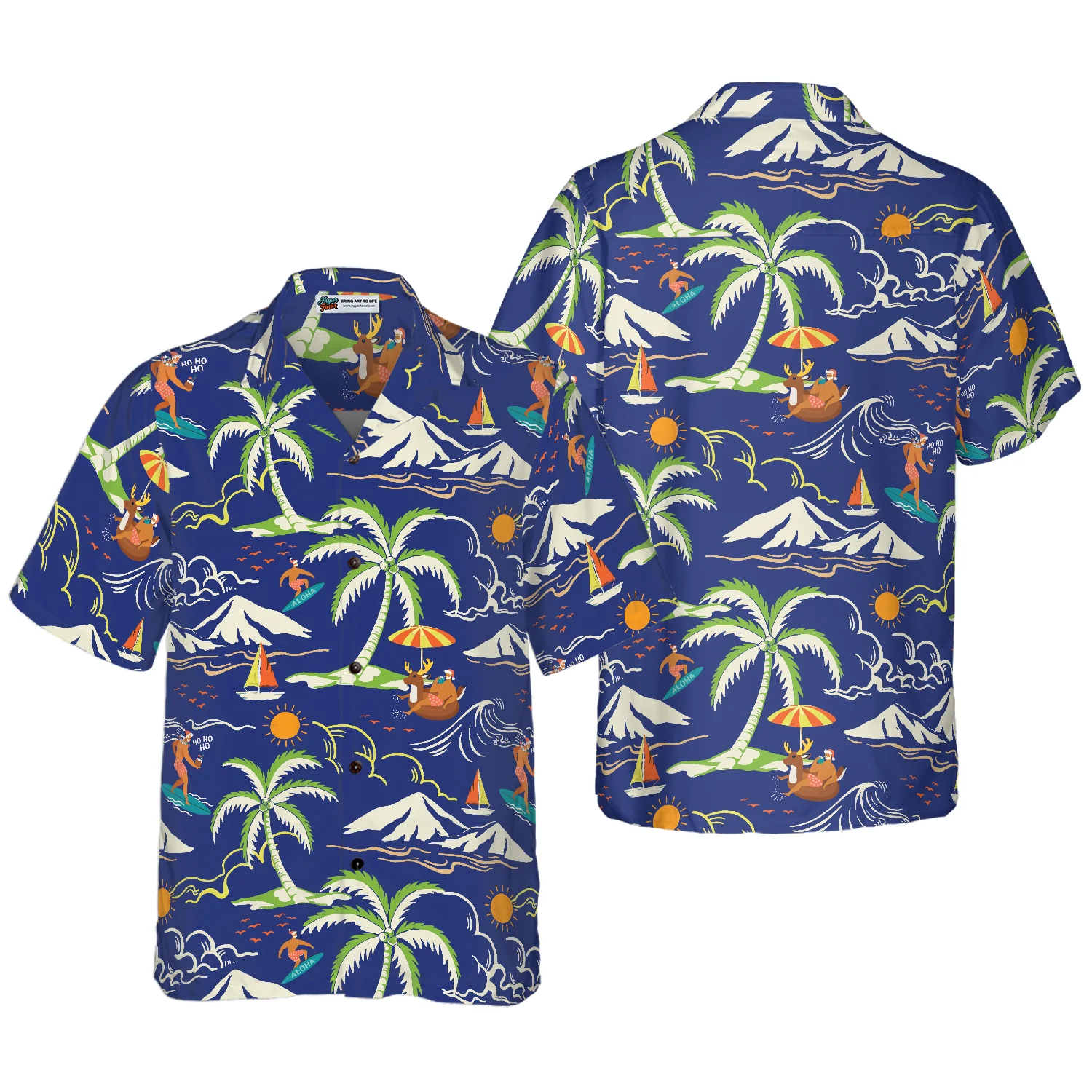 Hyperfavor Christmas Hawaiian Shirts Santa Beach Summer Pattern 3 Shirt Short Sleeve Christmas Shirt Idea Gift Aloha Shirt For Men and Women