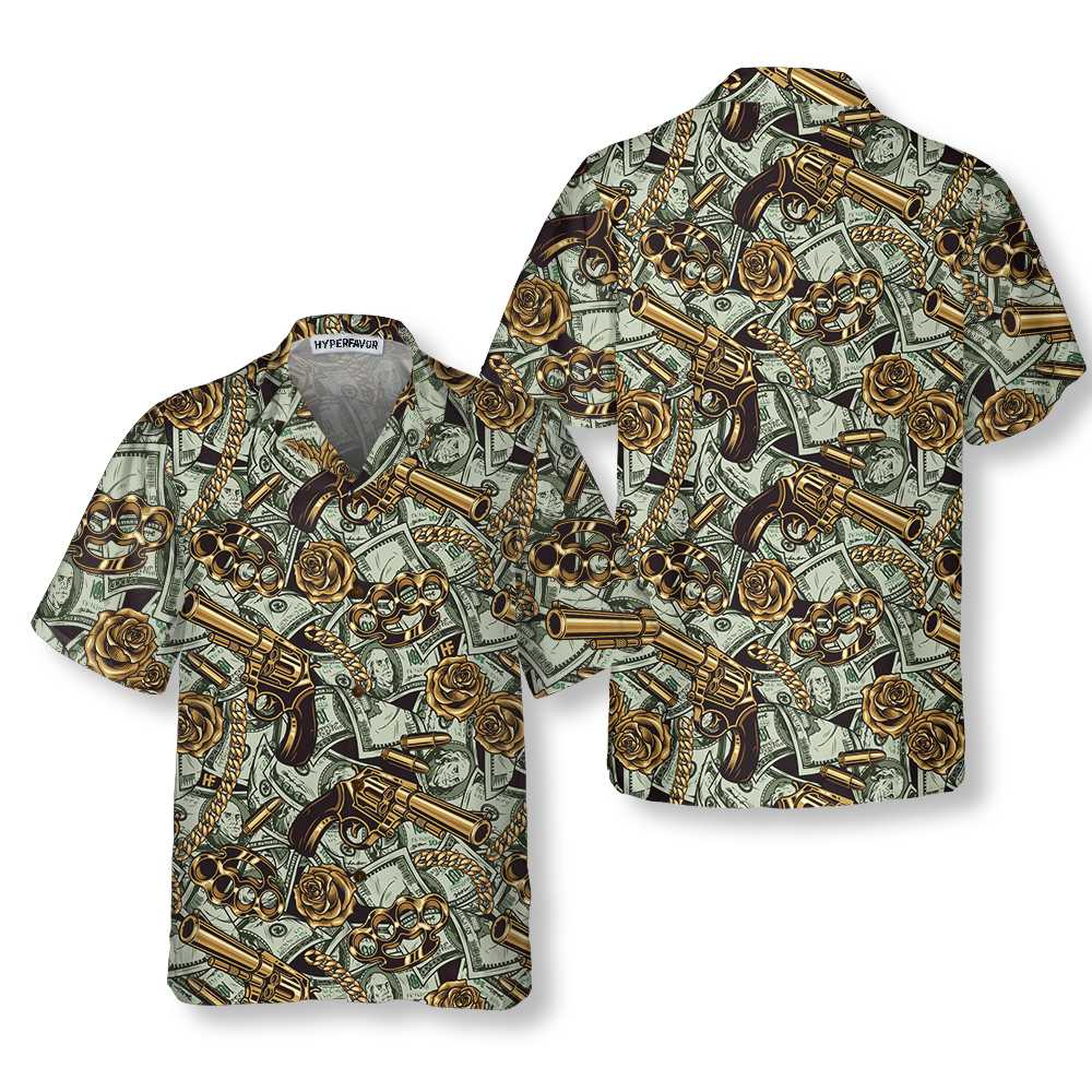 Gangster And Money Vintage Seamless Pattern Hawaiian Shirt Short Sleeve Money Shirt Aloha Shirt For Men and Women