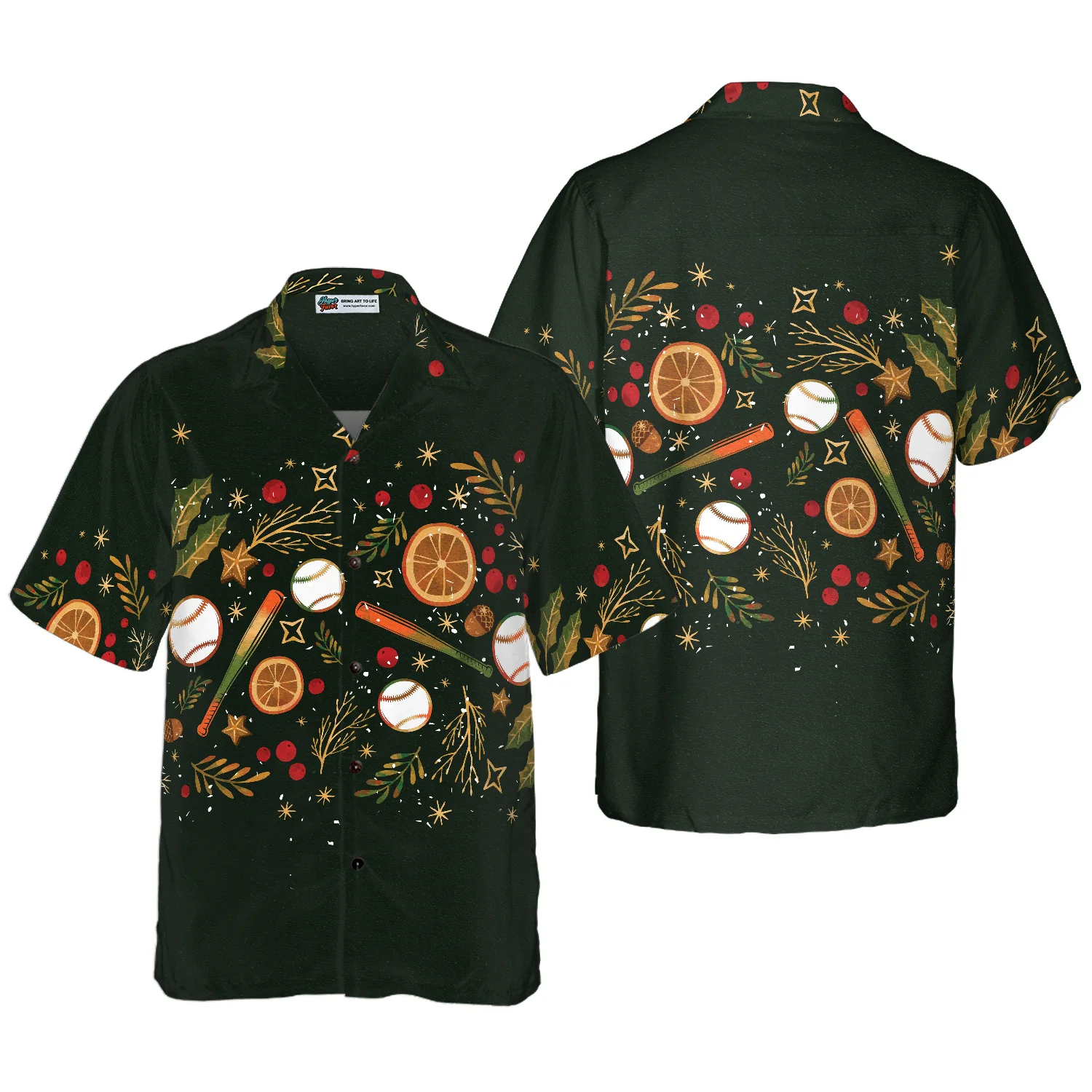 Hyperfavor Christmas Hawaiian Shirts Christmas Baseball Pattern Hawaiian Shirt Button Down Shirt Short Sleeve Aloha Shirt For Men and Women