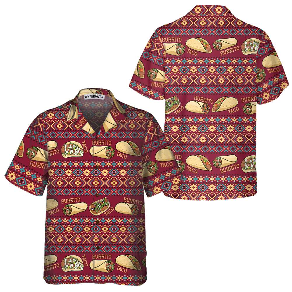 Burgundy Taco Mexican Folk Taco Hawaiian Shirt Funny Taco Shirts Taco Gift For Taco Lover Aloha Shirt For Men and Women