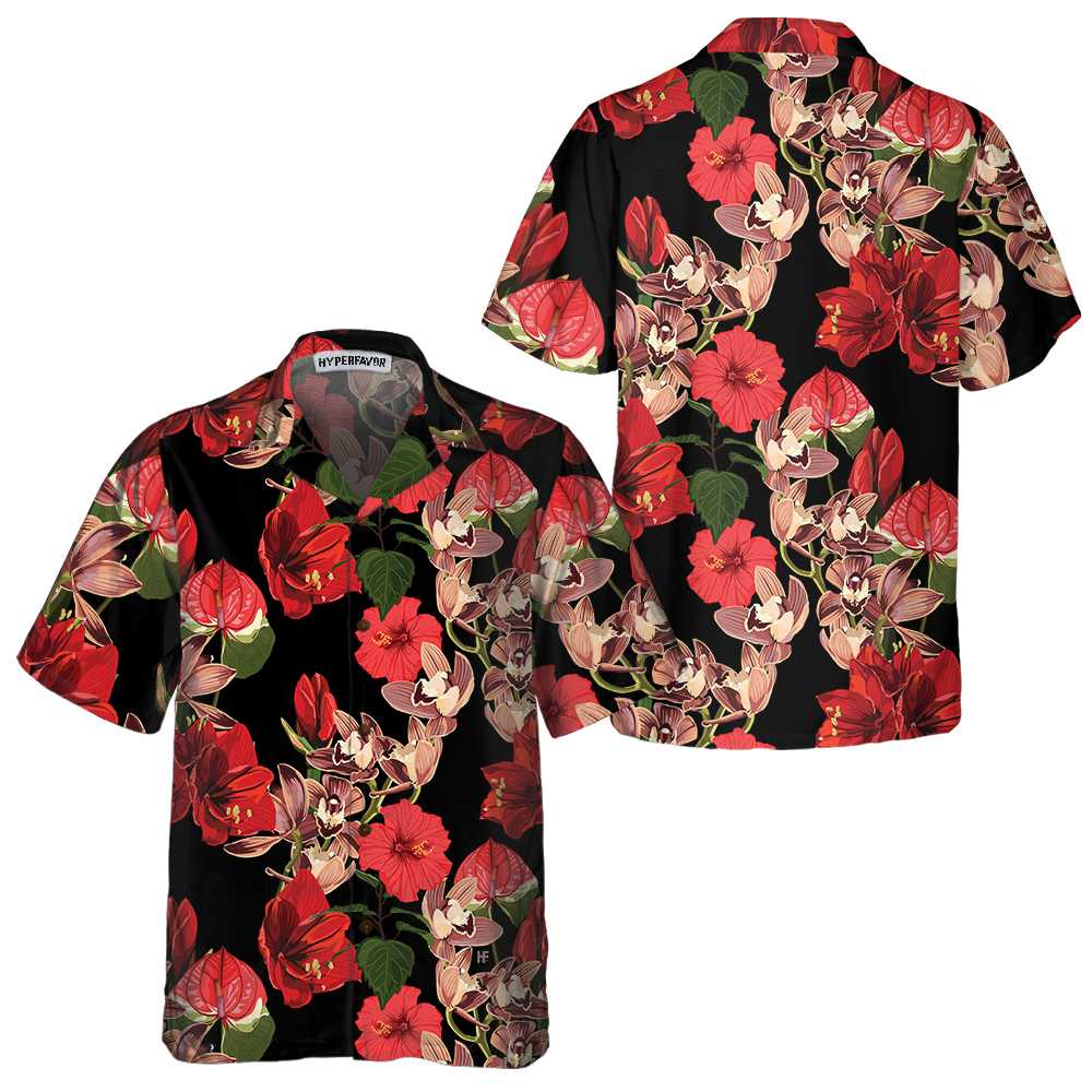 Exotic Hibiscus And Tropical Plants Hawaiian Shirt Unique Red Hibiscus Print Shirt Aloha Shirt For Men and Women