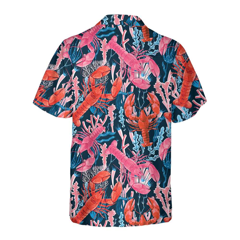 Lobster With Seaweed Pattern Hawaiian Shirt Funny Lobster Shirt For Adults Lobster Print Shirt Aloha Shirt For Men and Women