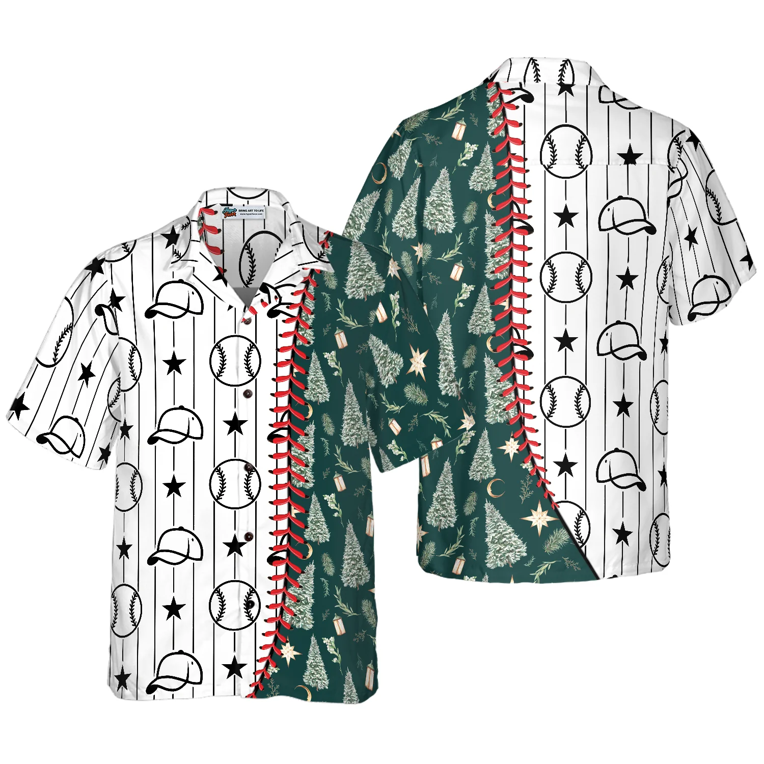 Hyperfavor Christmas Hawaiian Shirts Baseball Pattern Shirt Short Sleeve Christmas Shirt Idea Gift Aloha Shirt For Men and Women