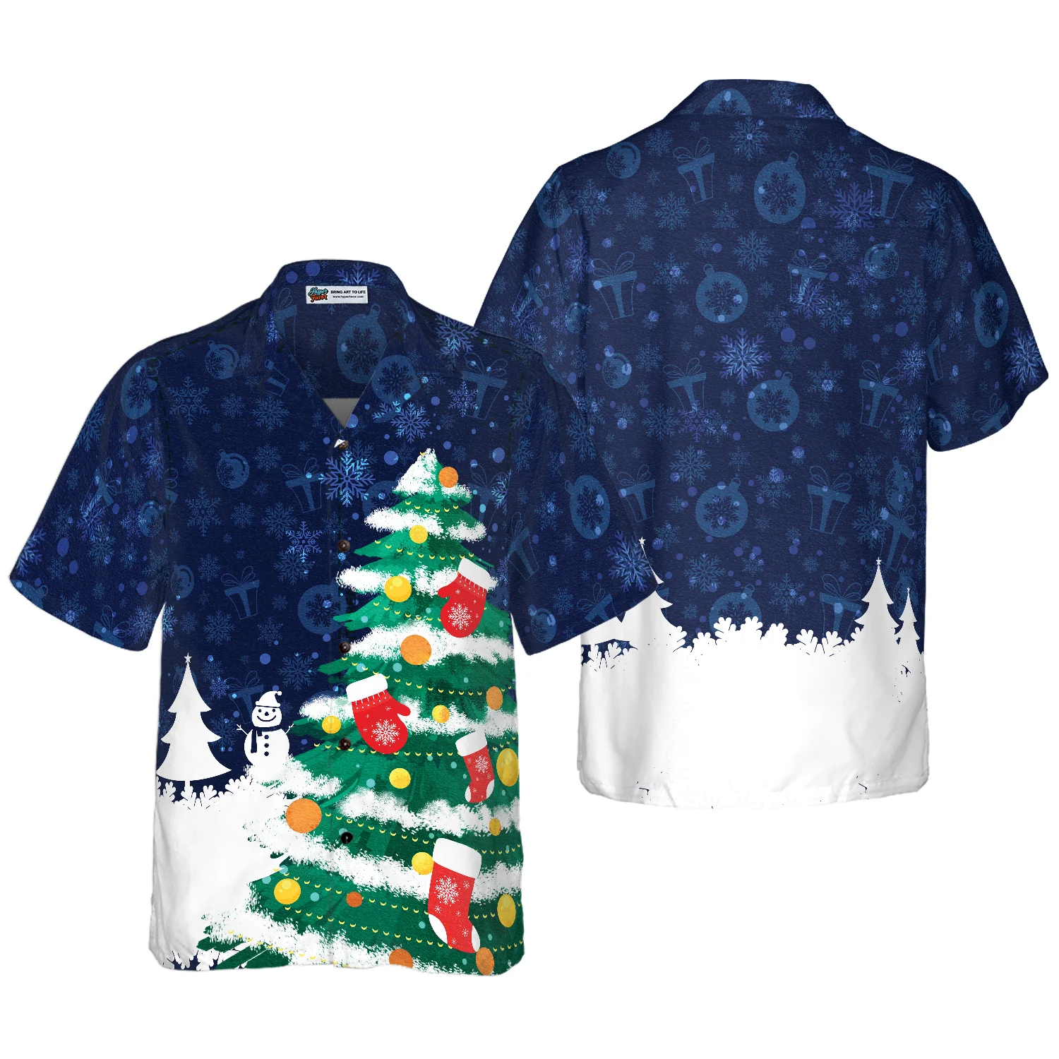 Hyperfavor Christmas Tree Hawaiian Shirt Christmas Shirts Short Sleeve Button Down Shirt Aloha Shirt For Men and Women