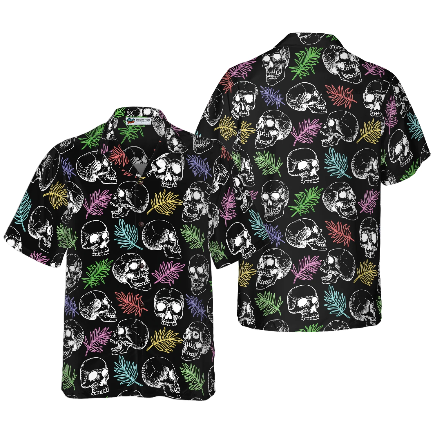 Skulls And Colorful Palm Leaves Hawaiian Shirt Aloha Shirt For Men and Women