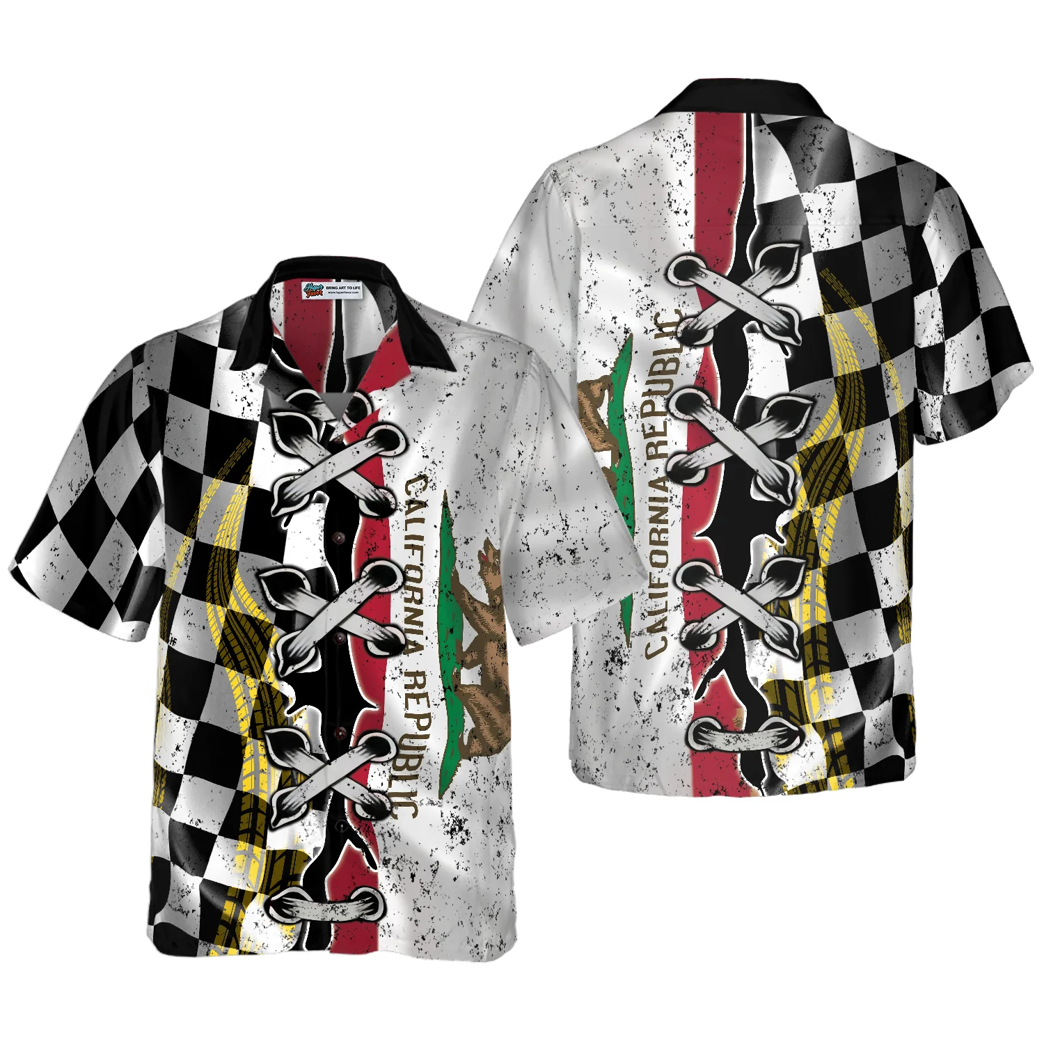 California Racing Flag Hawaiian Shirt Aloha Shirt For Men and Women