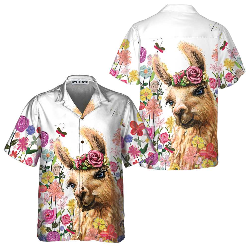 Colorful Flower With Alpaca Hawaiian Shirt Floral Alpaca Shirt Funny Alpaca Print Shirt  Women Aloha Shirt For Men and Women