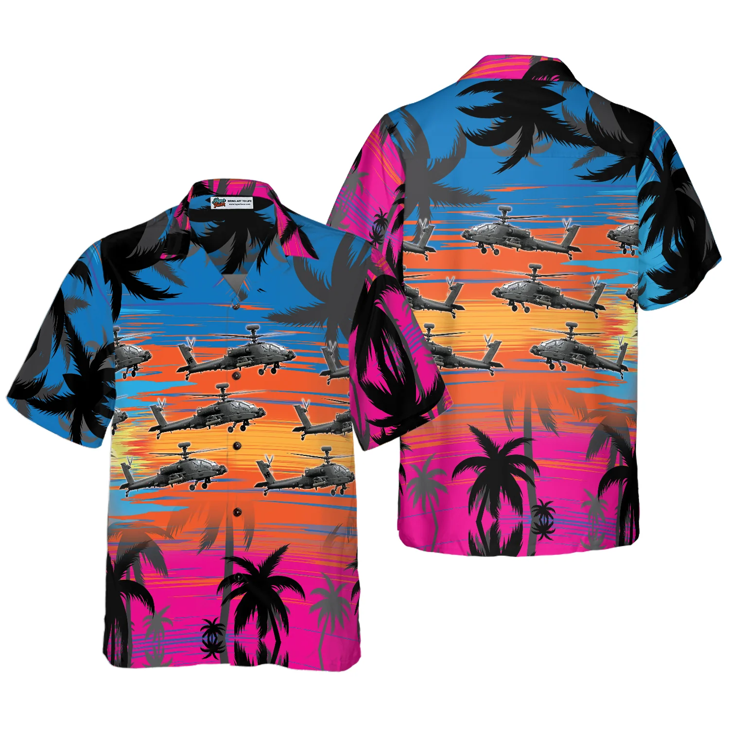 Helicopter Flies Dawn Sky Hawaiian Shirt Aloha Shirt For Men and Women