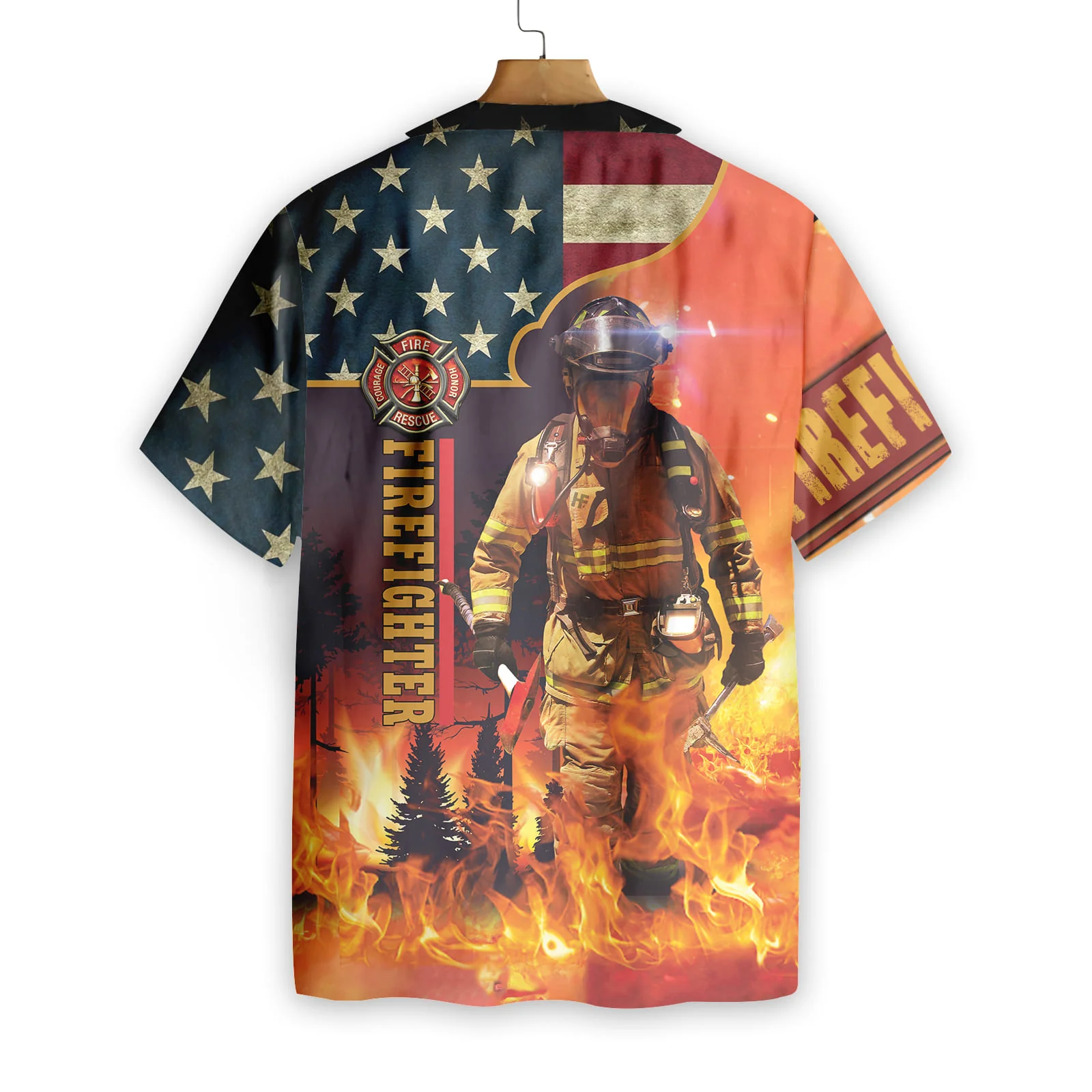 Firefighter With American Flag Hawaiian Shirt Fire Rescue Firefighter On Duty Hawaiian Shirt Aloha Shirt For Men and Women