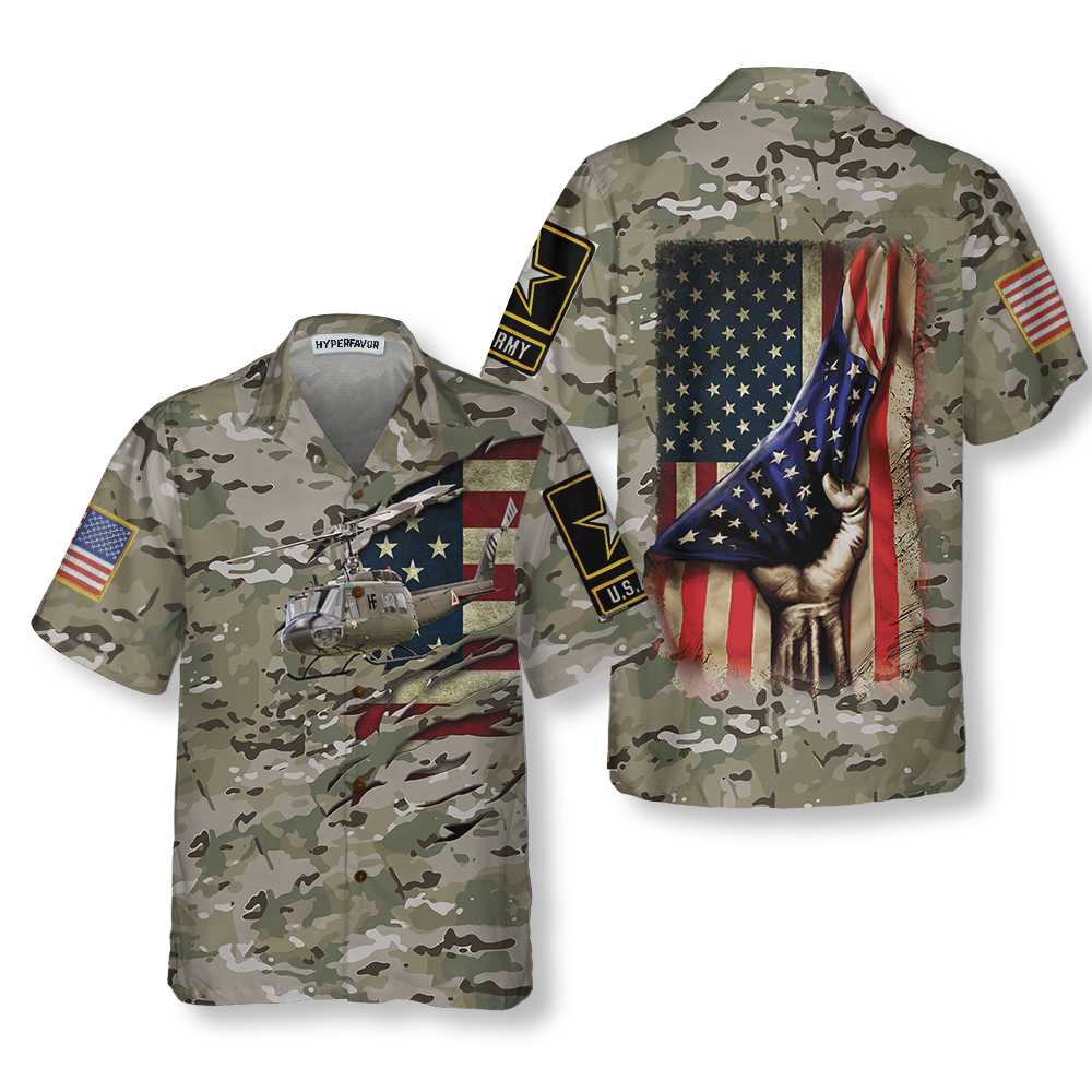 3D Helicopter Camouflage Hawaiian Shirt Helicopter American Flag Shirt Proud Helicopter Gift Idea Aloha Shirt For Men and Women