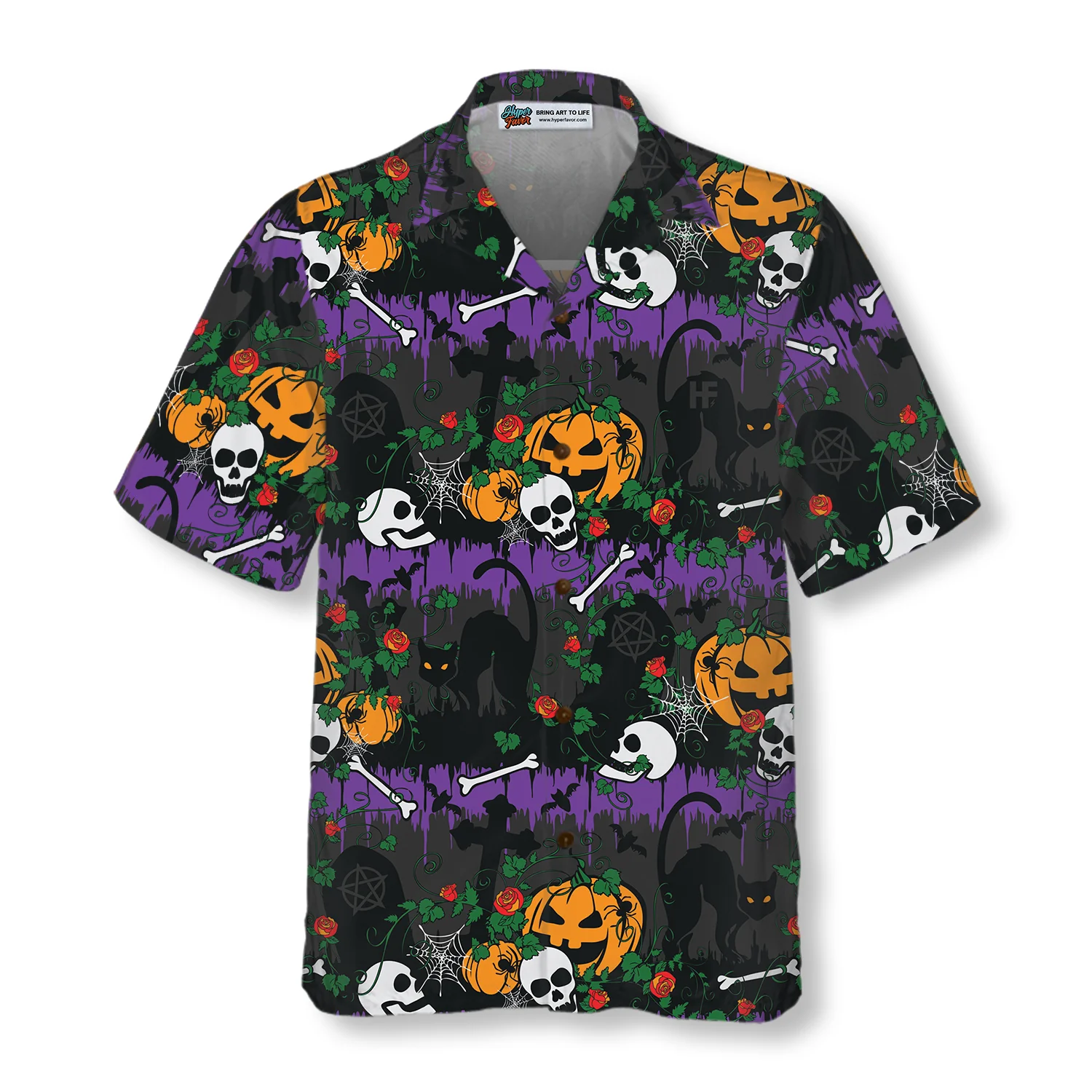 Halloween Pumpkin And Black Cats Hawaiian Shirt Aloha Shirt For Men and Women