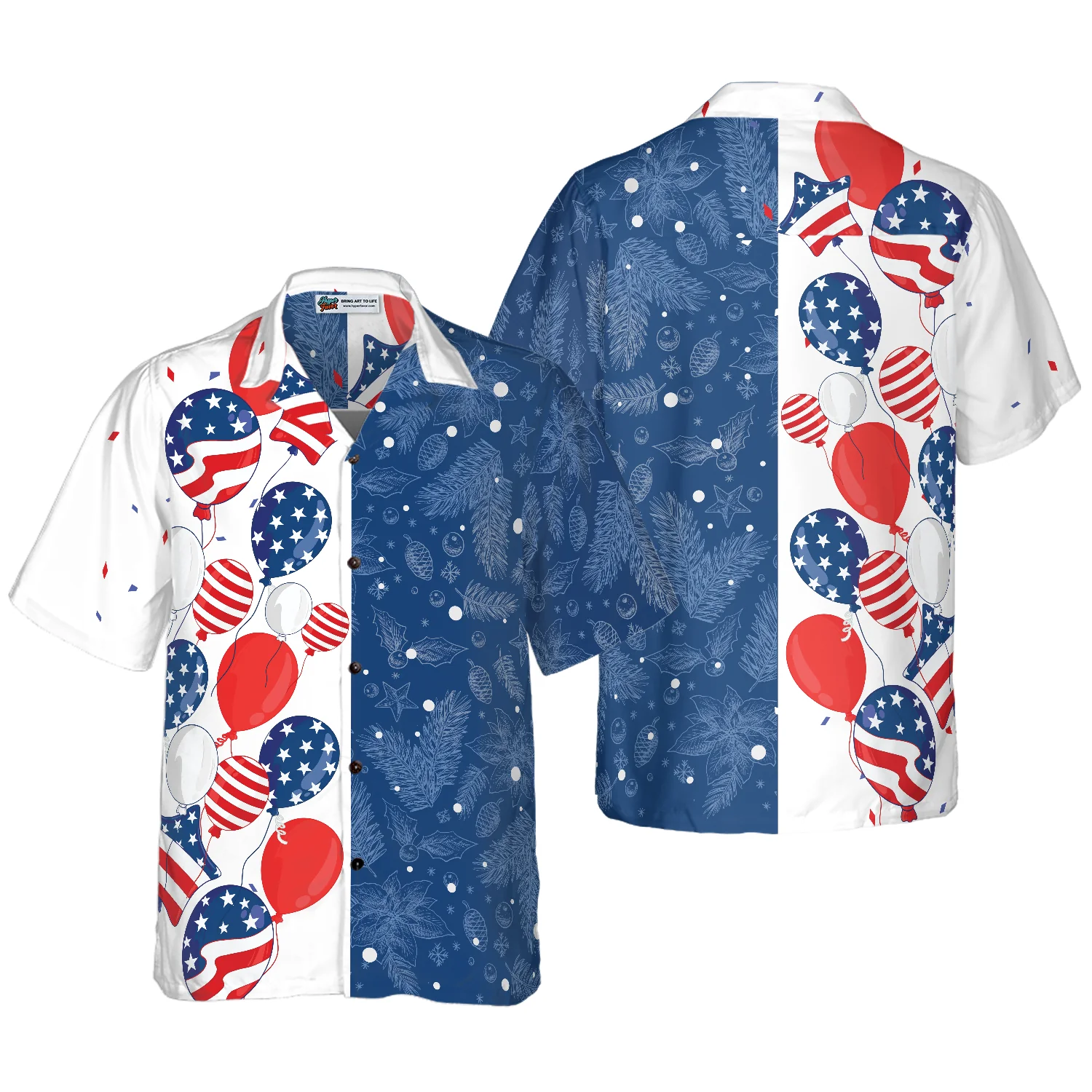 Hyperfavor Christmas USA Balloons Pattern Hawaiian shirt Christmas Shirts Short Sleeve Button Down Shirt Aloha Shirt For Men and Women