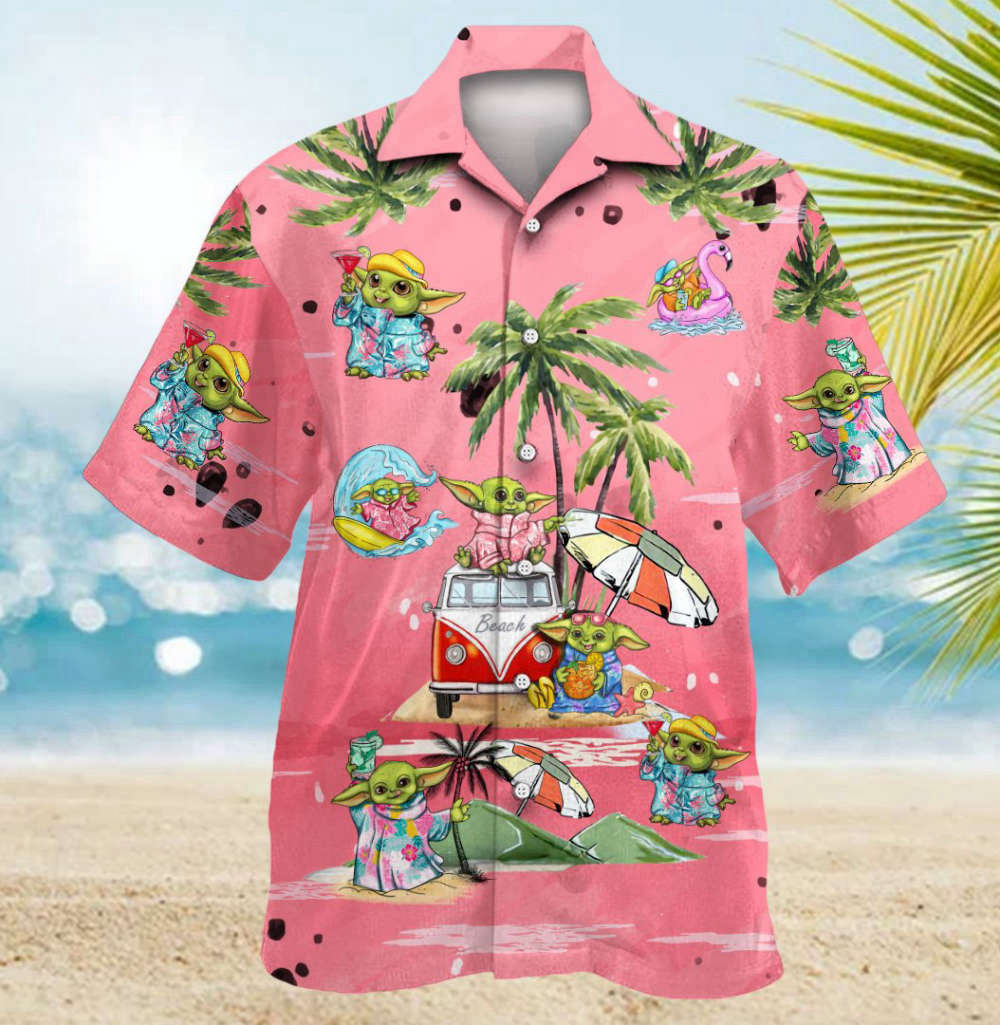 Baby Yoda Summer Time Hawaiian Shirt Pink Summer Aloha Shirt For Men Women