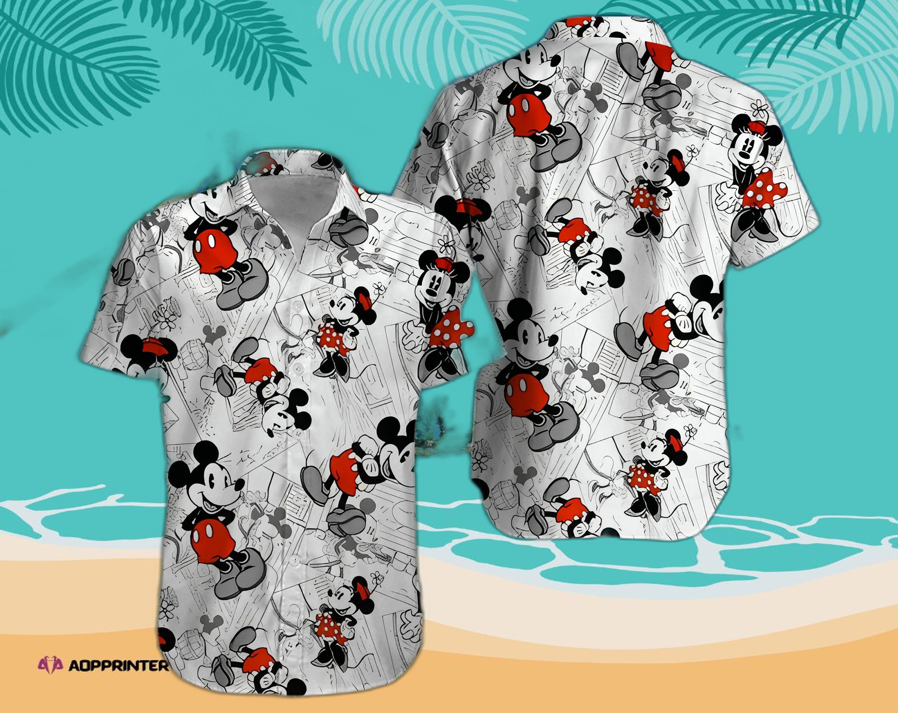 Disney Mickey Mouse Floral Aloha Hawaiian Shirt 0293 M