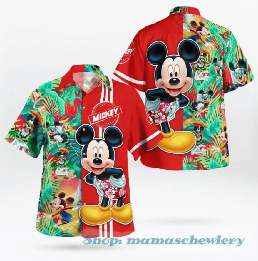 Disney Mickey Tropical Hawaiian Shirt Summer Red Aloha Shirt For Men Women