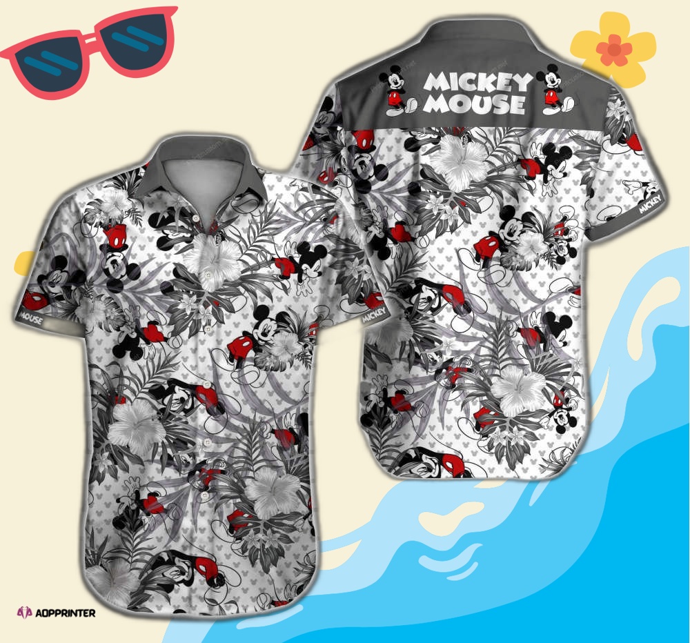 Gray Mickey Mouse Disney Hibiscus 3D Hawaiian Shirt