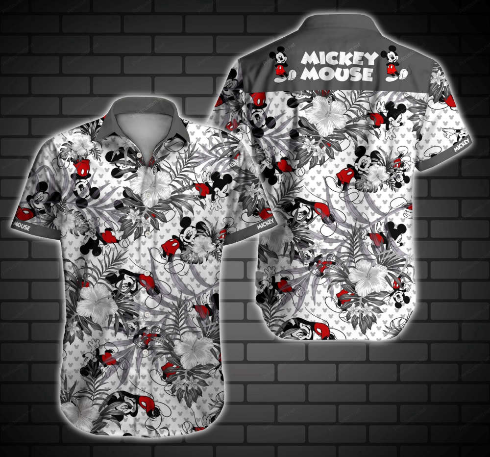 Gray Mickey Mouse Disney Hibiscus 3D Hawaiian Shirt