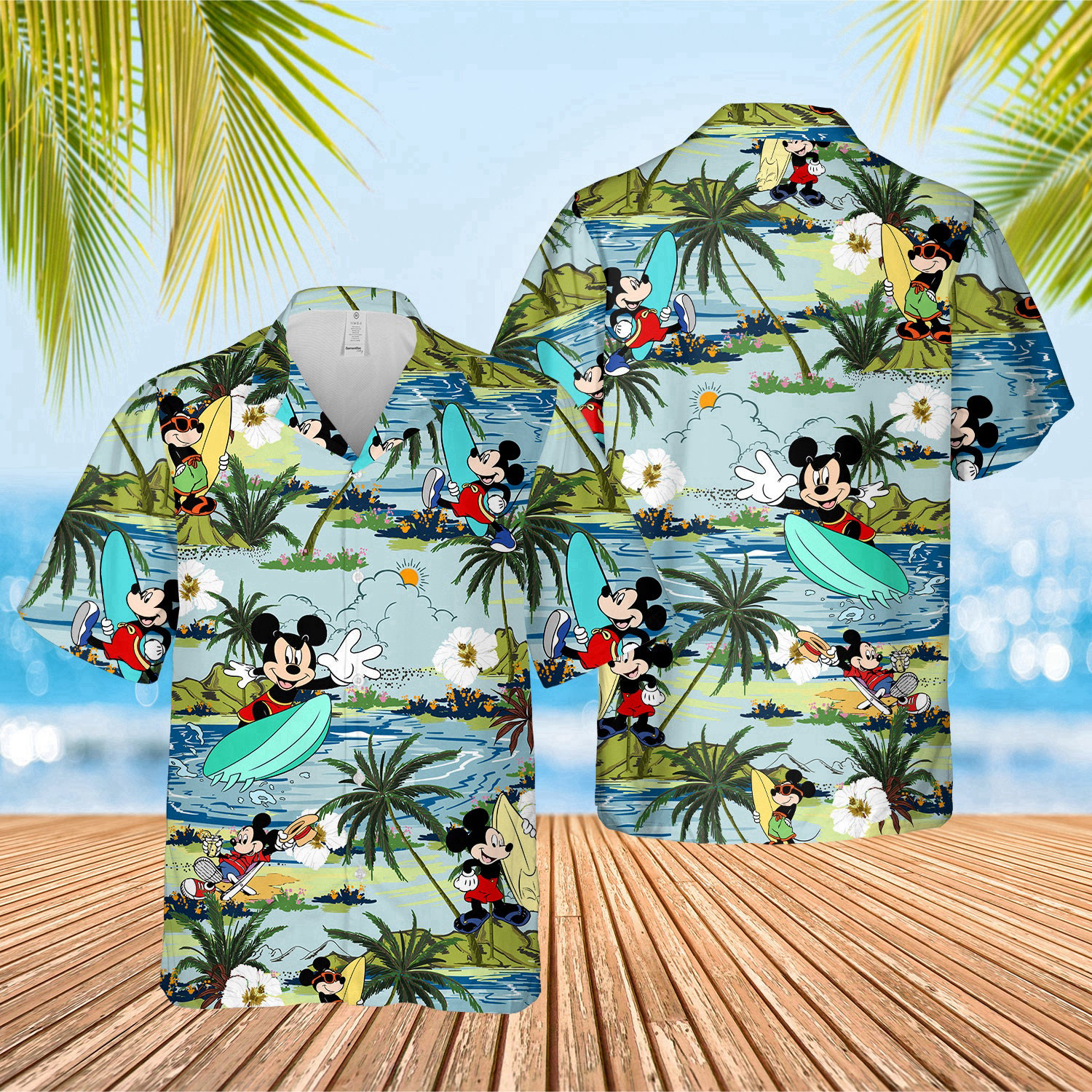 Mickey Surfing Hawaiian Shirt Disney Palm Tree Mickey Beach Sleeve T-Shirt