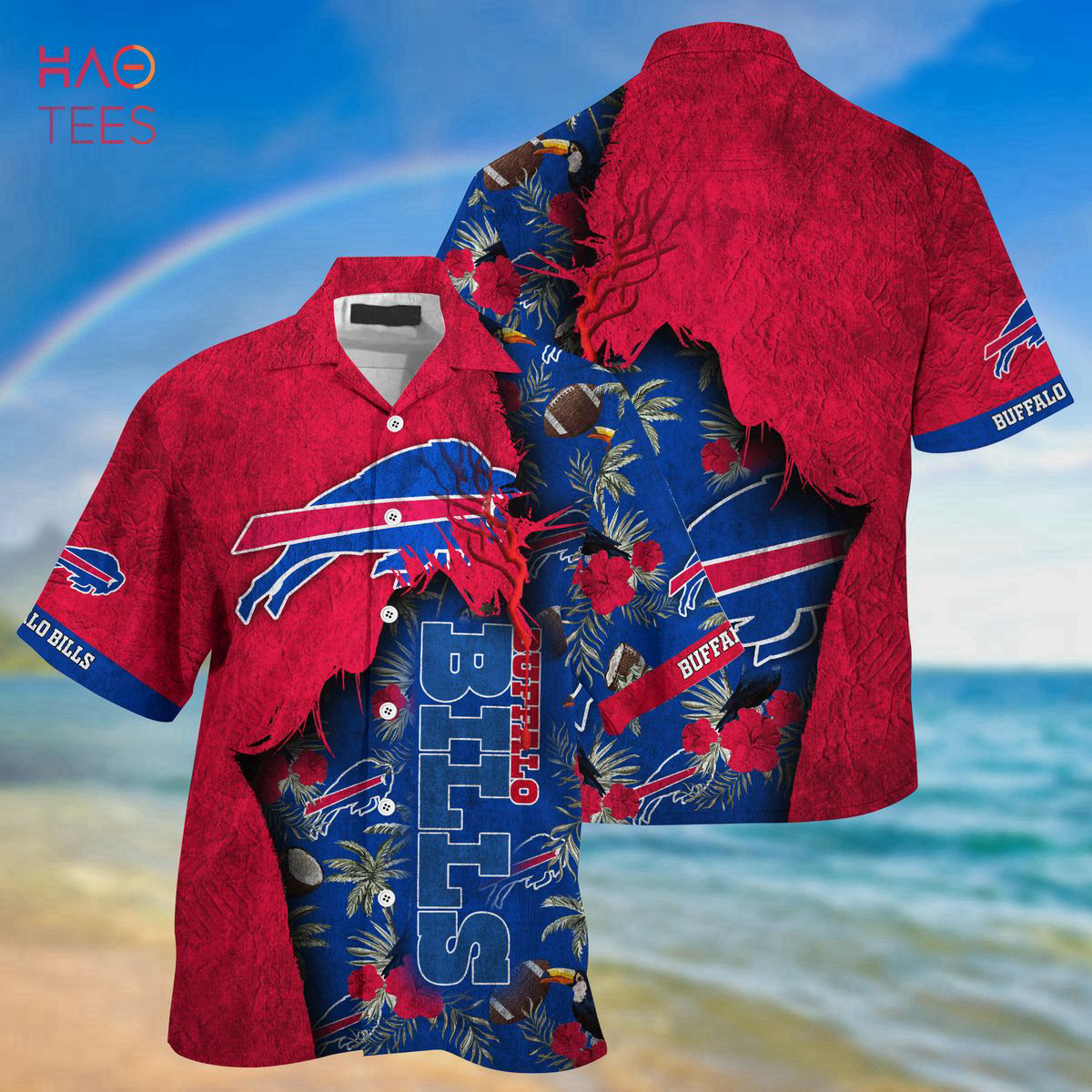 New Red Tropical Floral Buffalo Bills NFL Hawaiian Shirt Travel Summer Gift