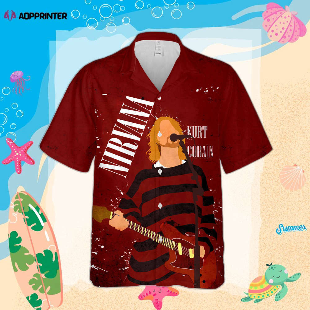 Nirvana Merch Kurt Cobain Art Rock Music Red Cuban Shirt Premium Unique Hawaiian Shirt