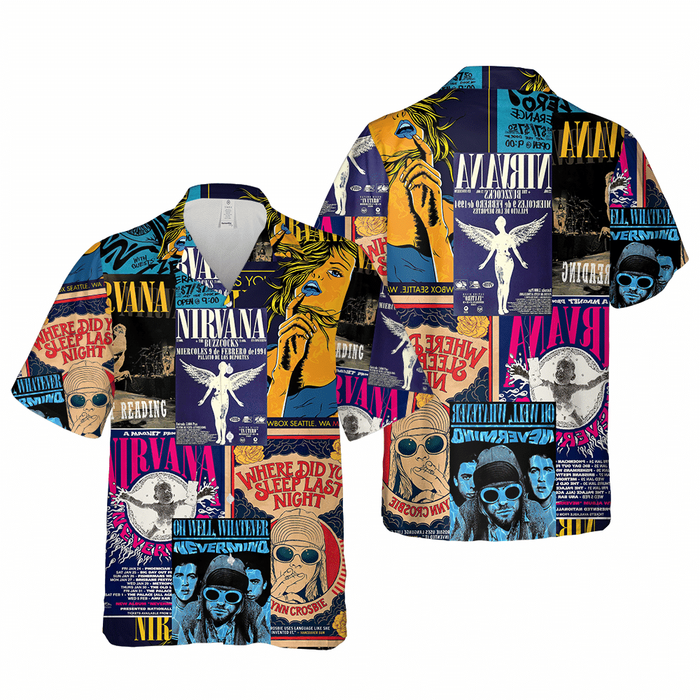 Nirvana Merch Posters Collage Cuban Hawaiian Shirt