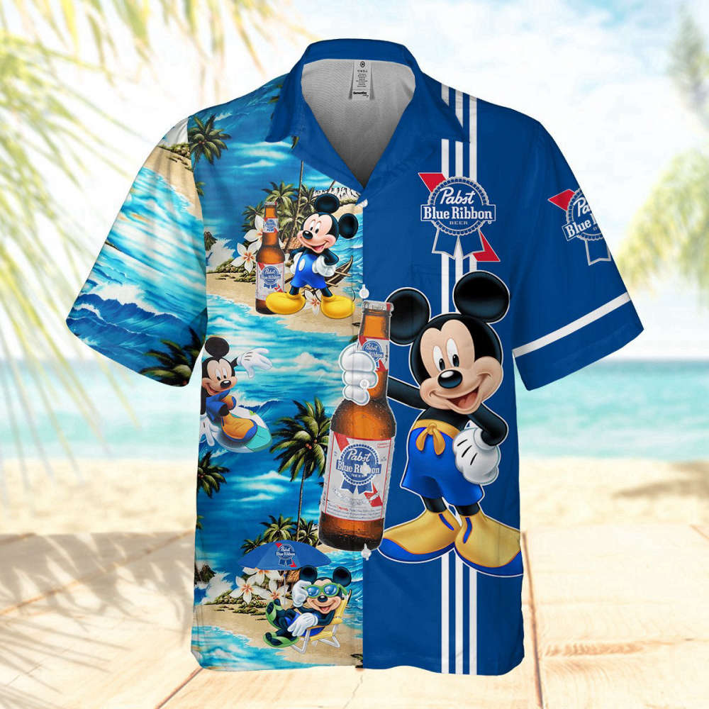 PabStar Trek Blue Ribbon Mickey Mouse 3D Aloha Summer Beach Hawaiian Shirt