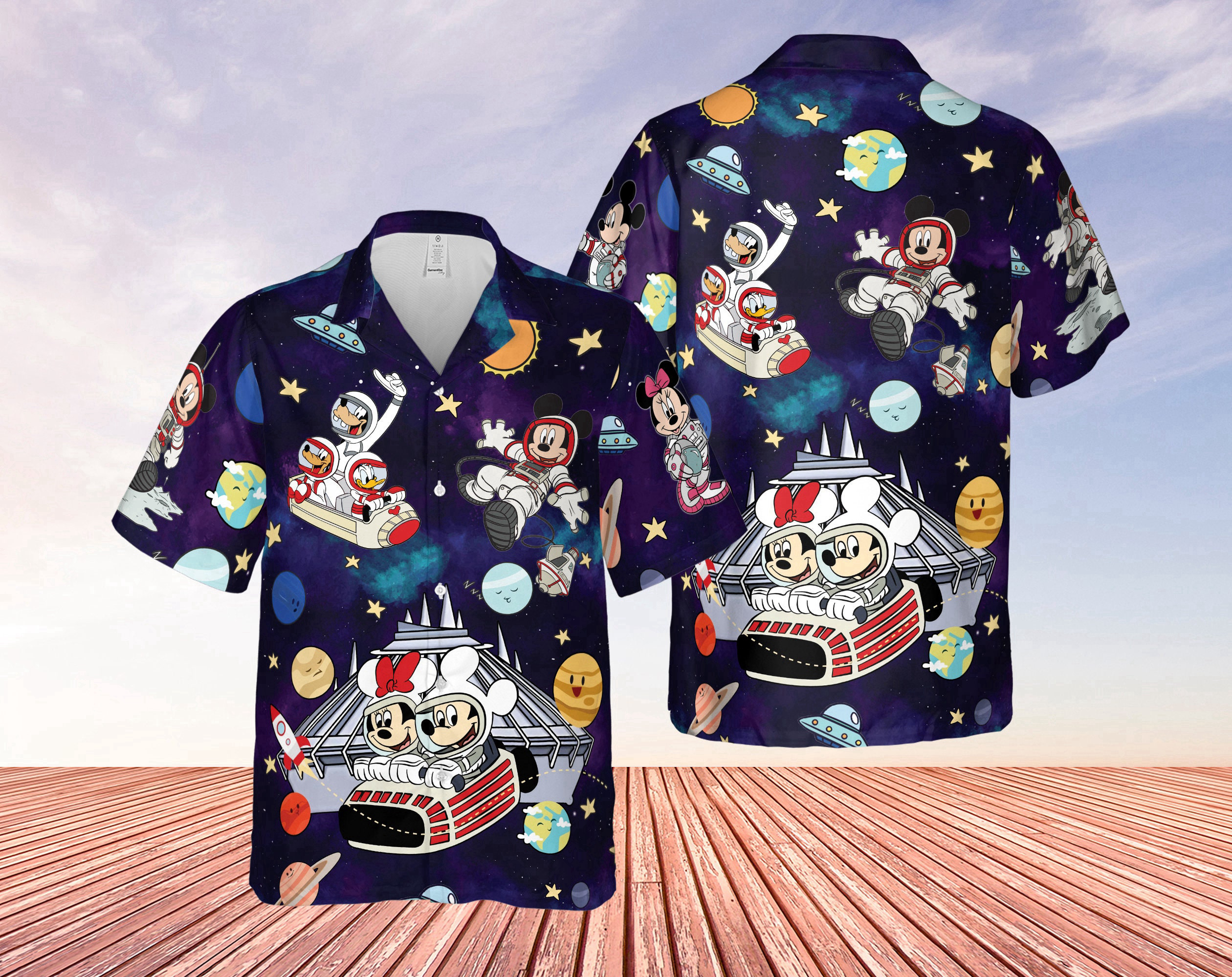 Retro Disneyland Astronaut Hawaiian Set Disney 80s Tomorrowland Shirt